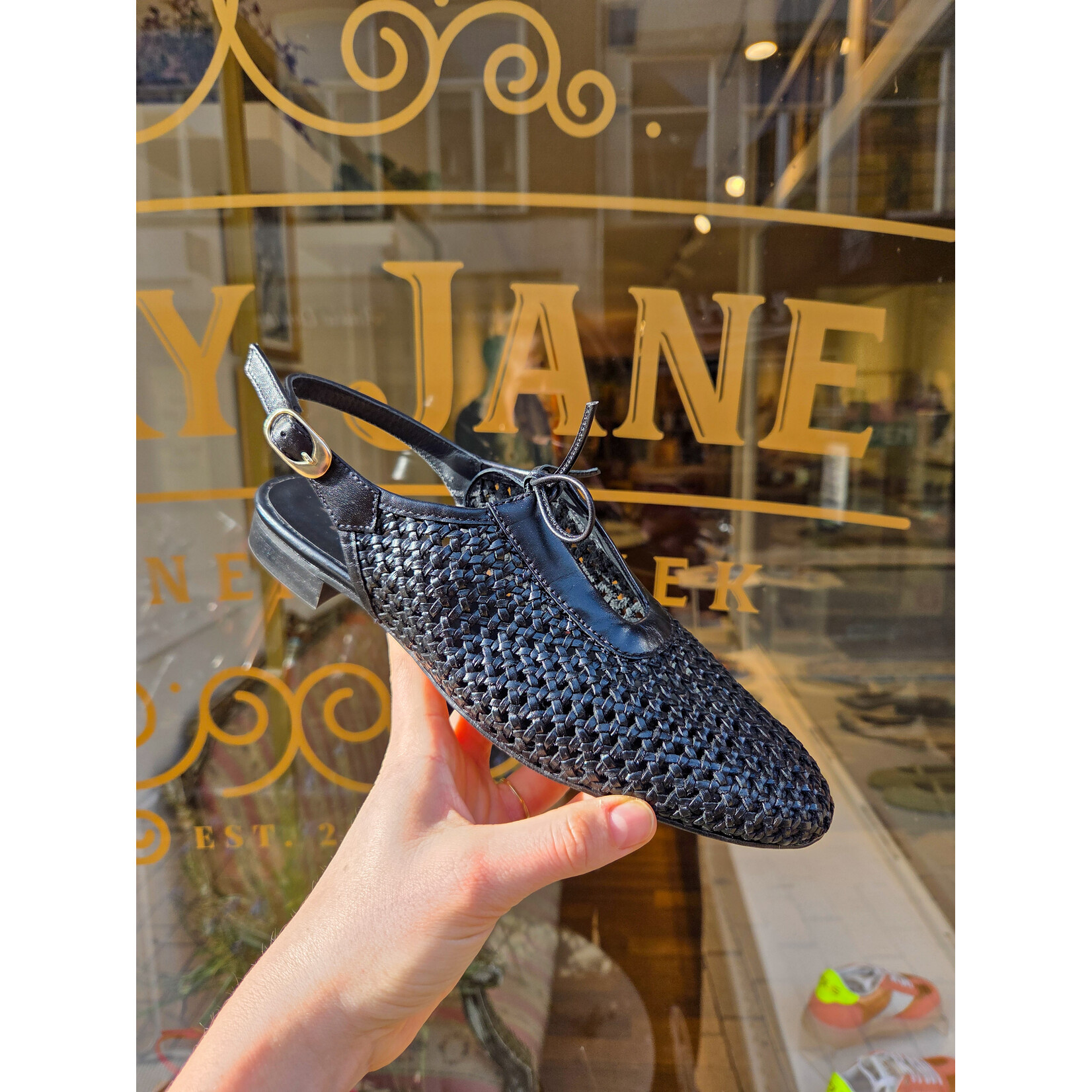 Pertini leren slingback gevlochten NAJU zwart