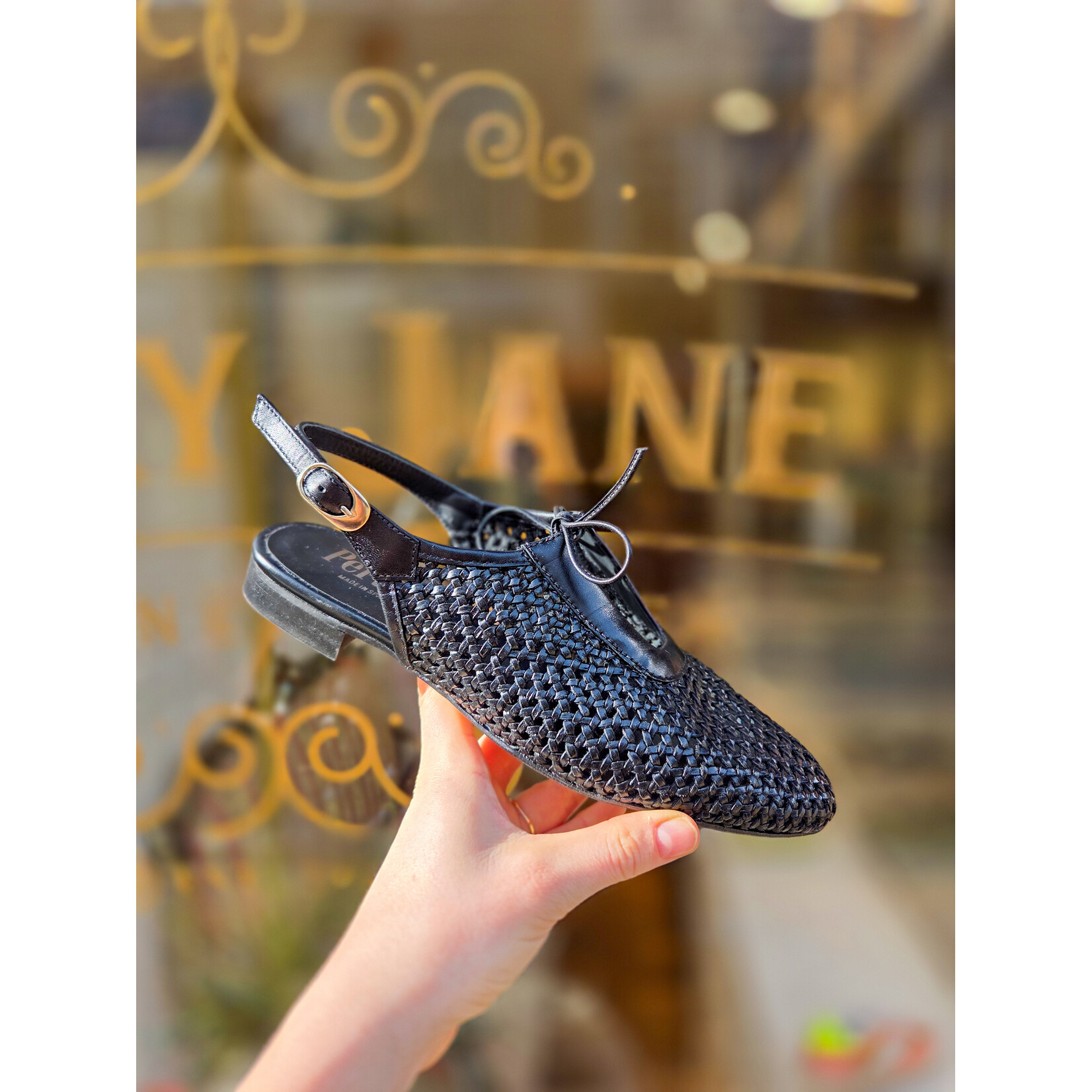 Pertini leren slingback gevlochten NAJU zwart