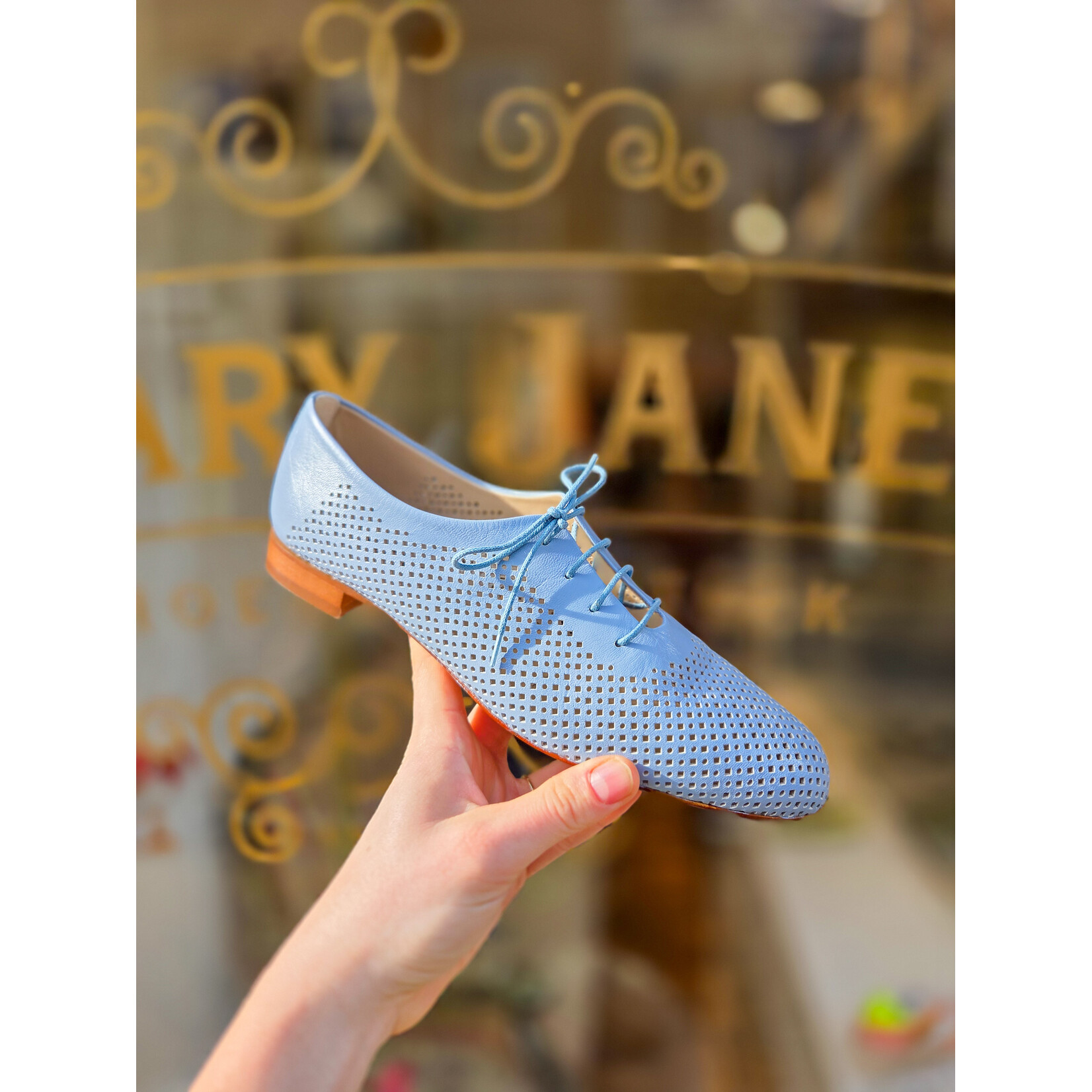 Pertini leren veterschoen perfo VERONICA blauw