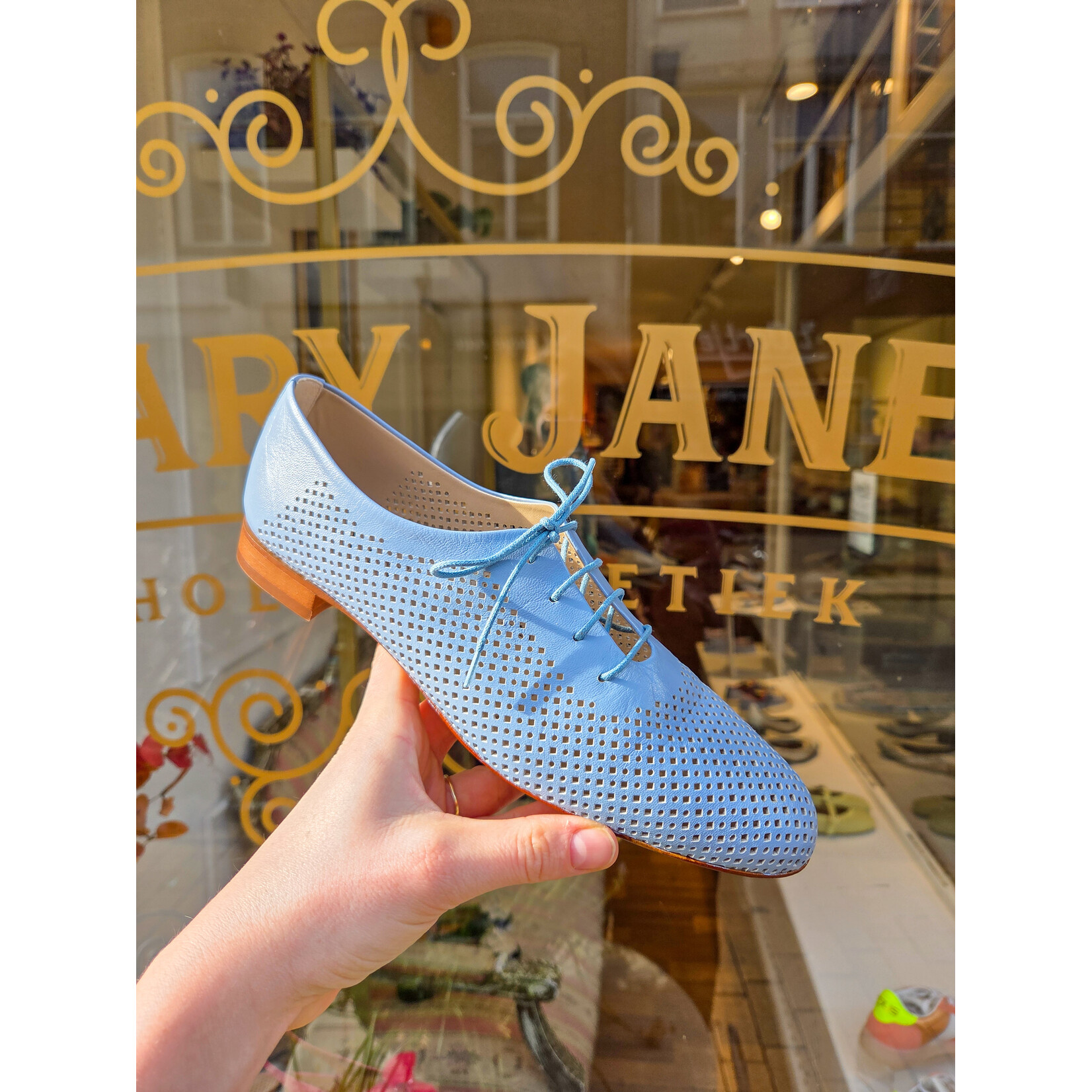 Pertini leren veterschoen perfo VERONICA blauw