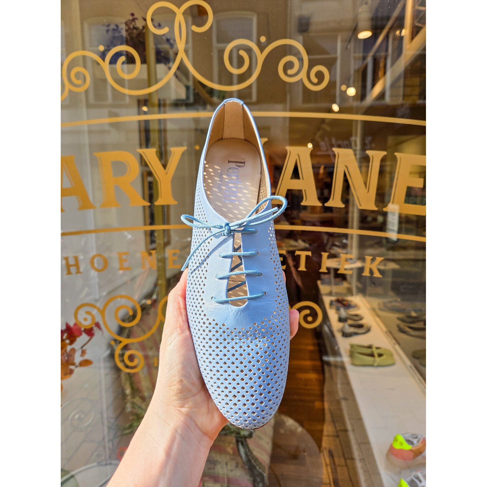 Pertini leren veterschoen perfo VERONICA blauw