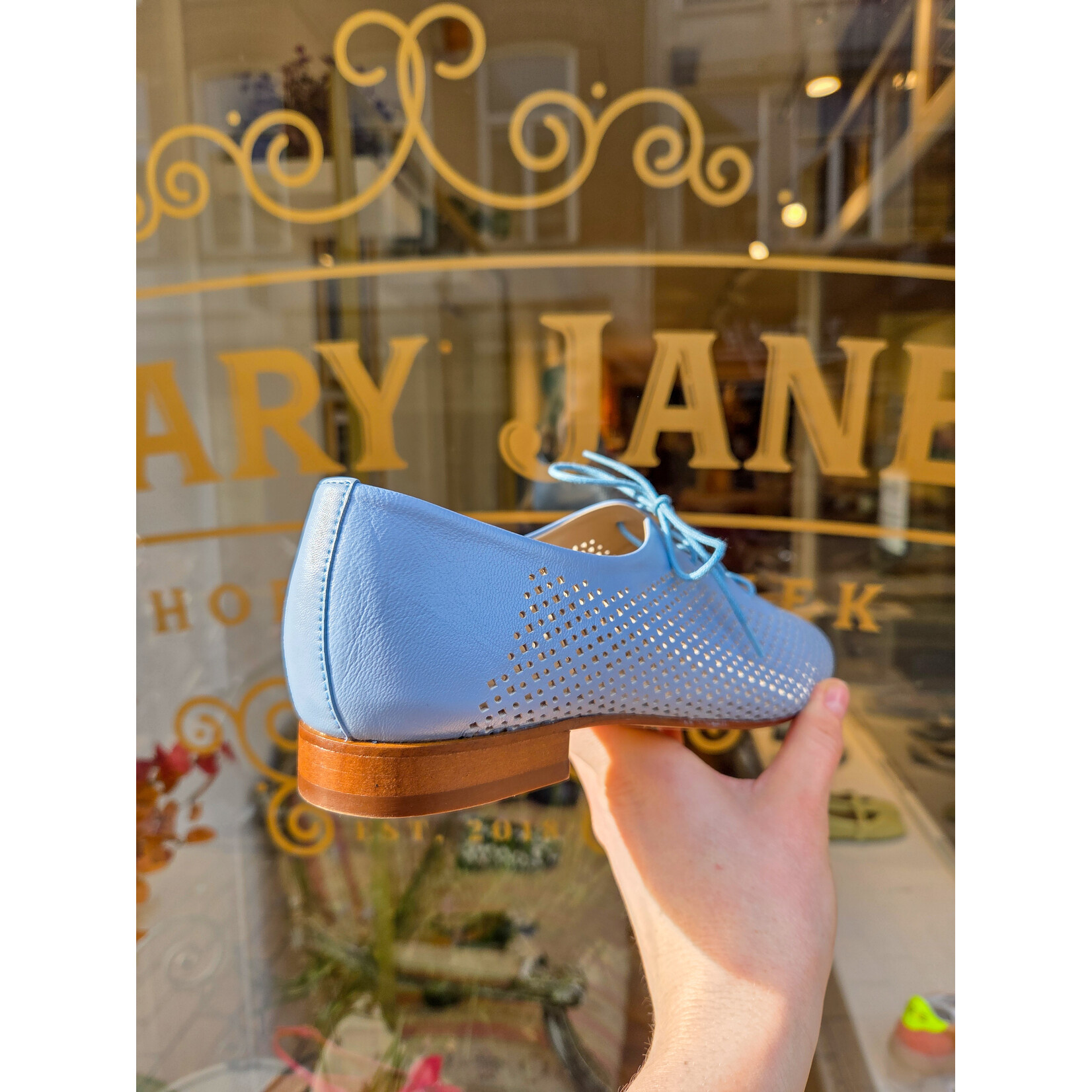 Pertini leren veterschoen perfo VERONICA blauw