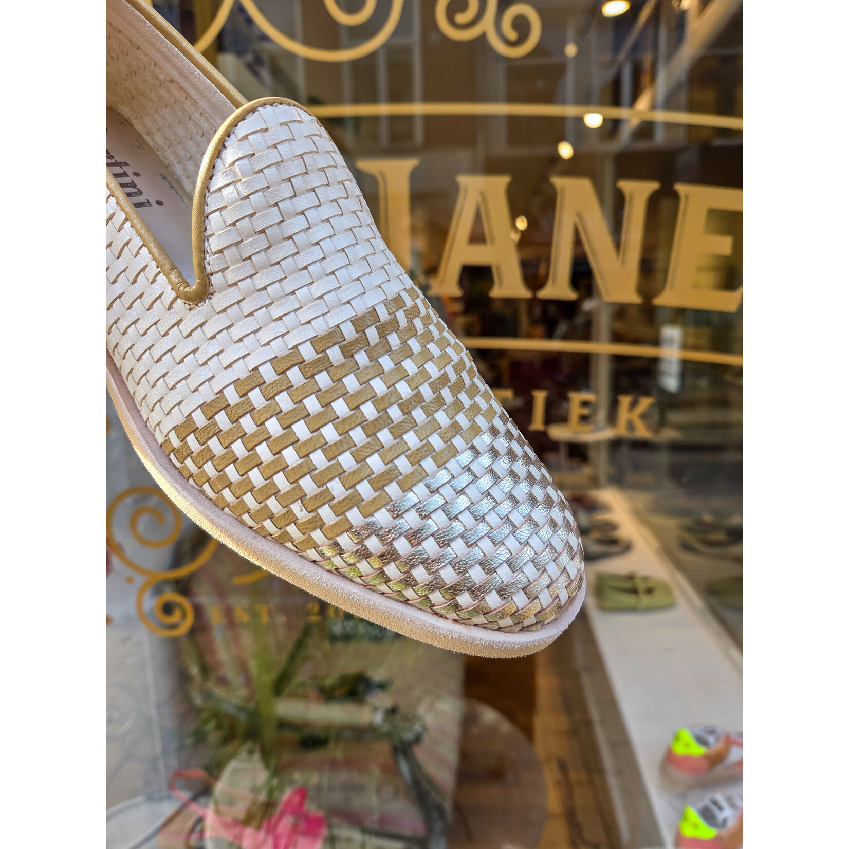 Pertini leren gevlochten instapper ESCALERA champagne