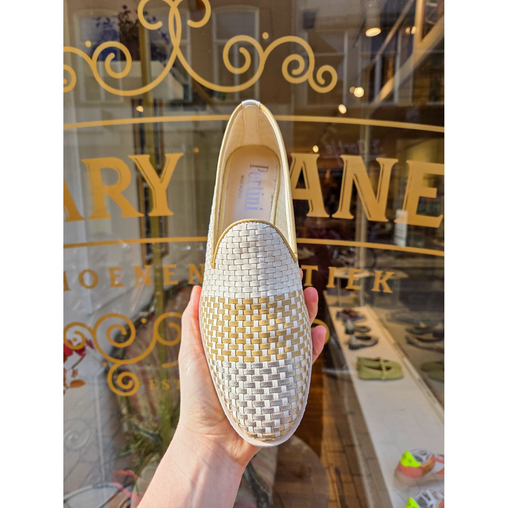 Pertini leren gevlochten instapper ESCALERA champagne