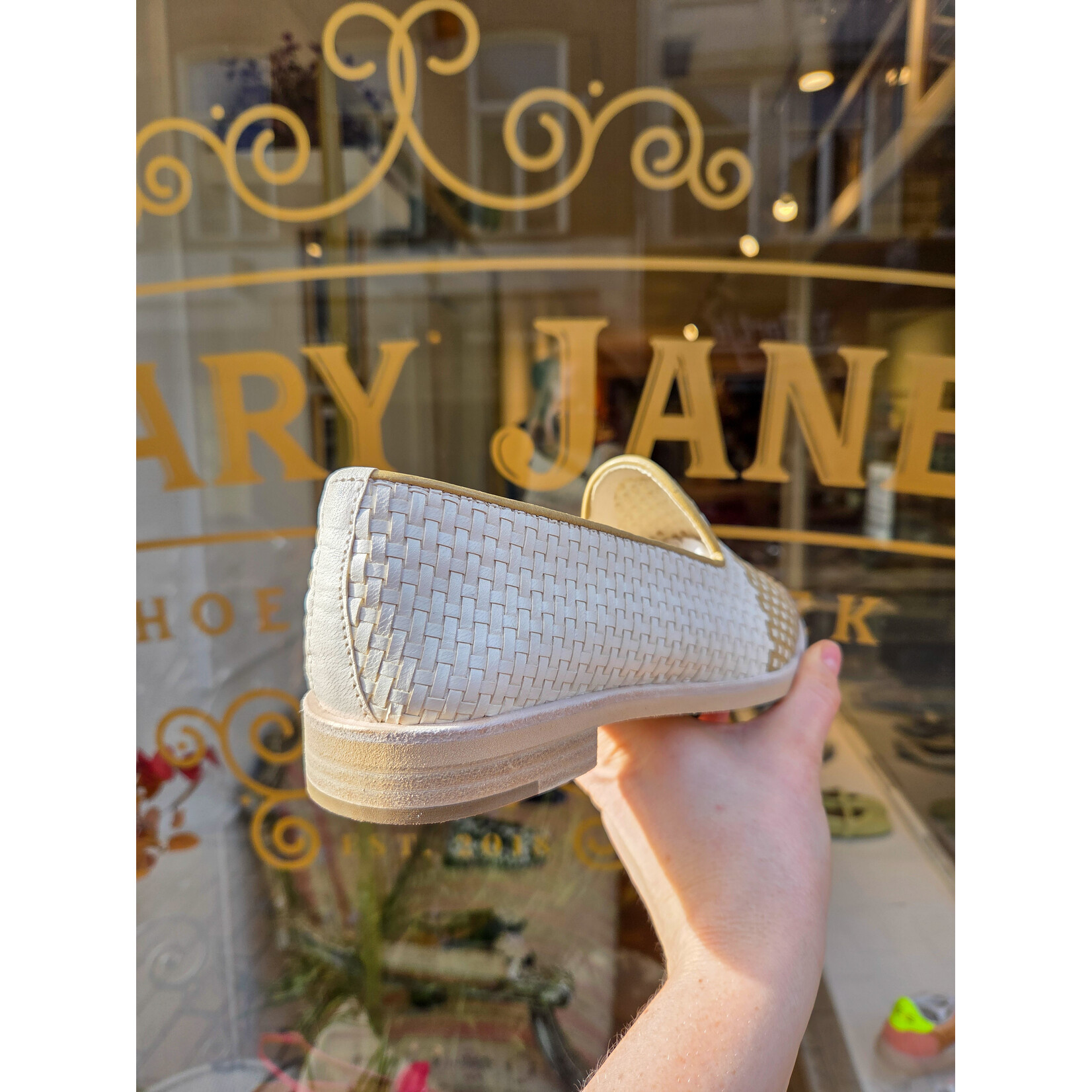 Pertini leren gevlochten instapper ESCALERA champagne