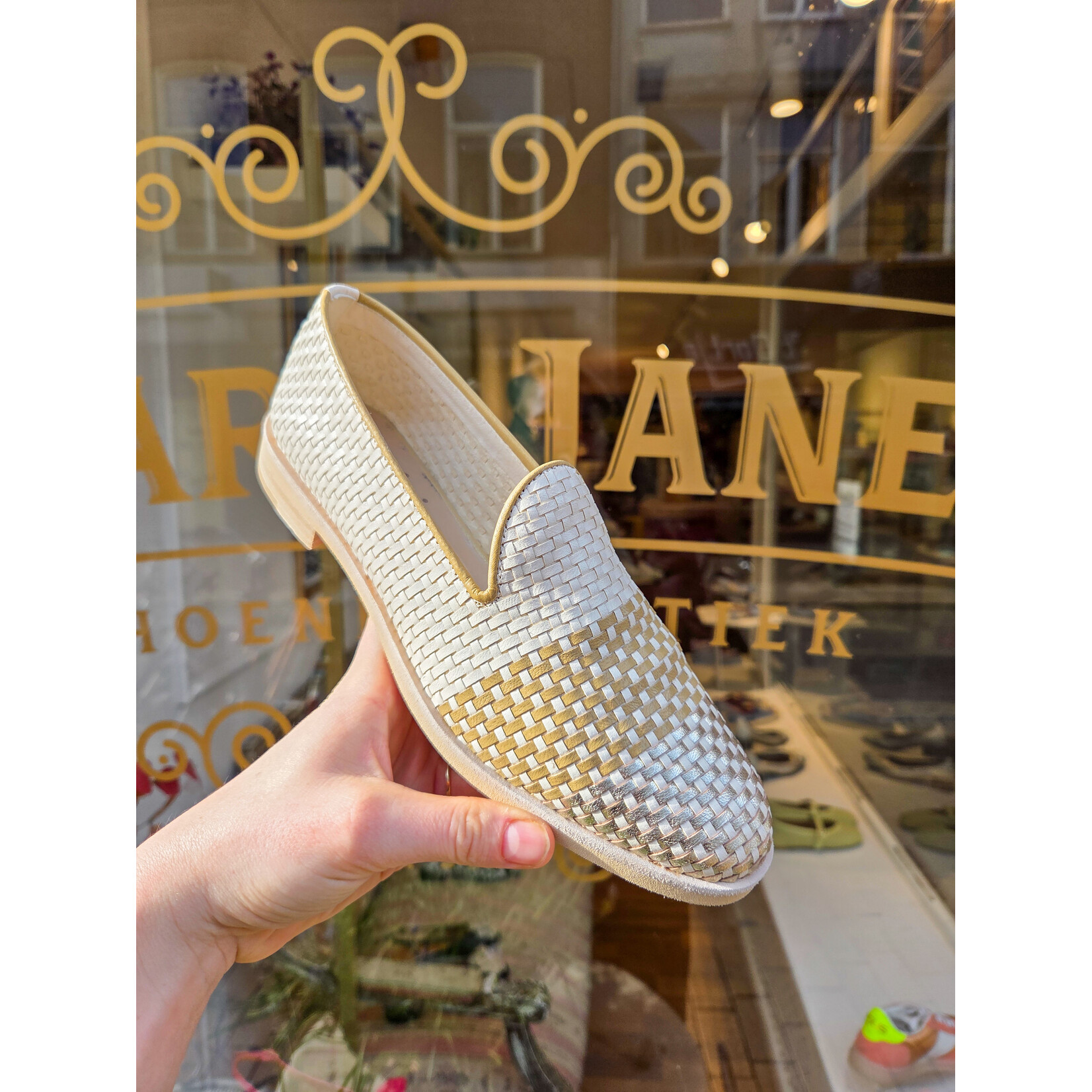 Pertini leren gevlochten instapper ESCALERA champagne