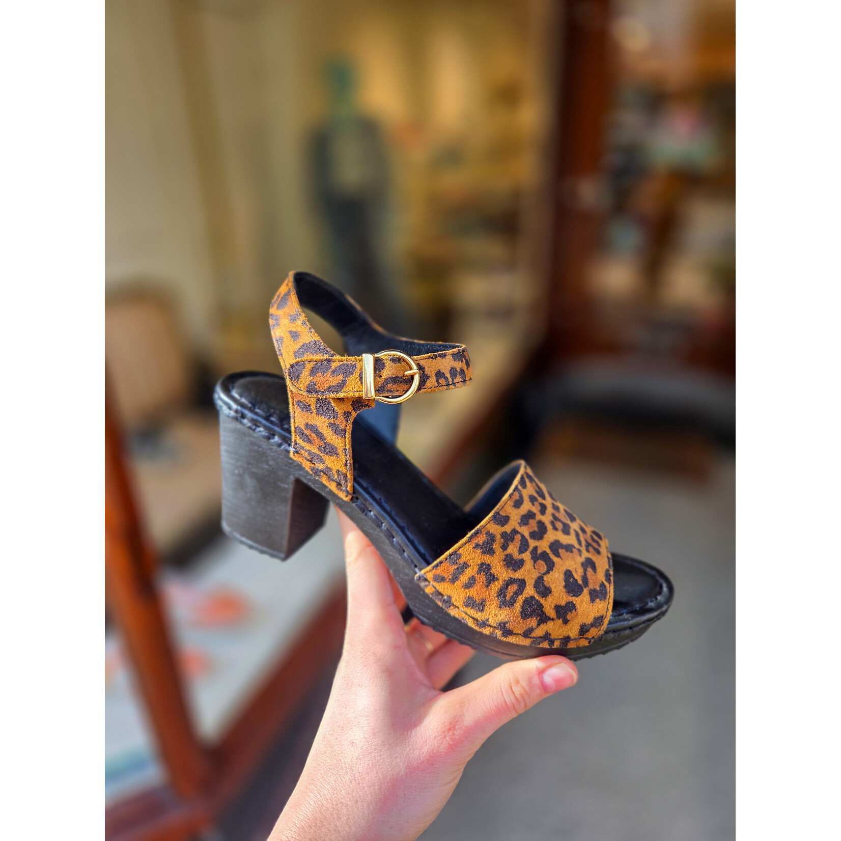 Ten Points leren sandaal klomp AMALIA panter