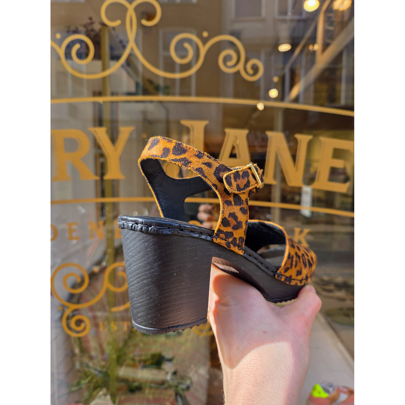 Ten Points leren sandaal klomp AMALIA panter