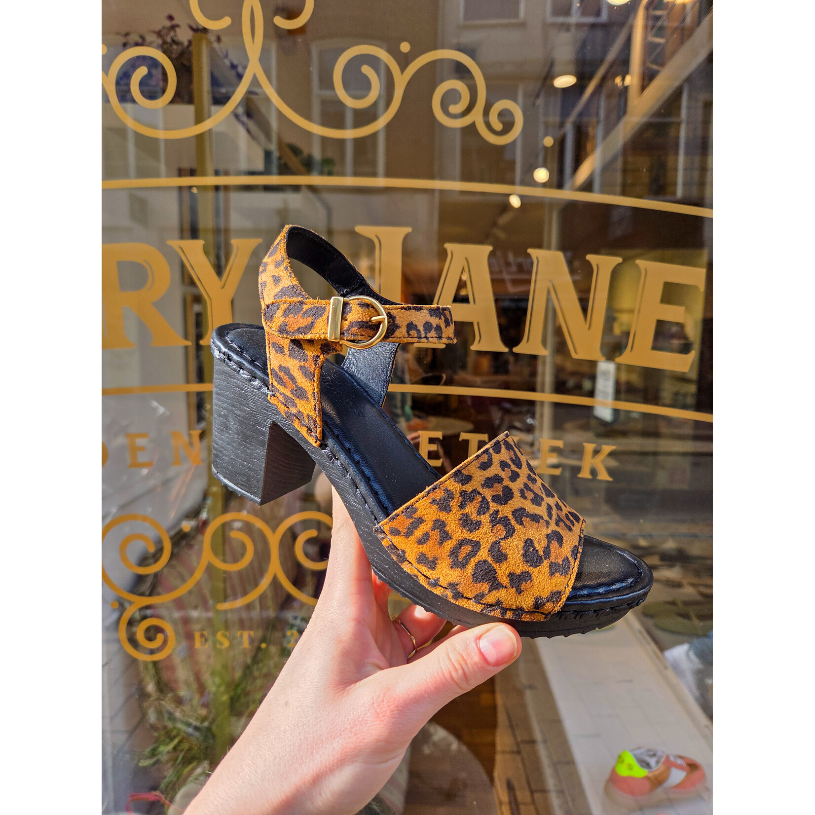 Ten Points leren sandaal klomp AMALIA panter