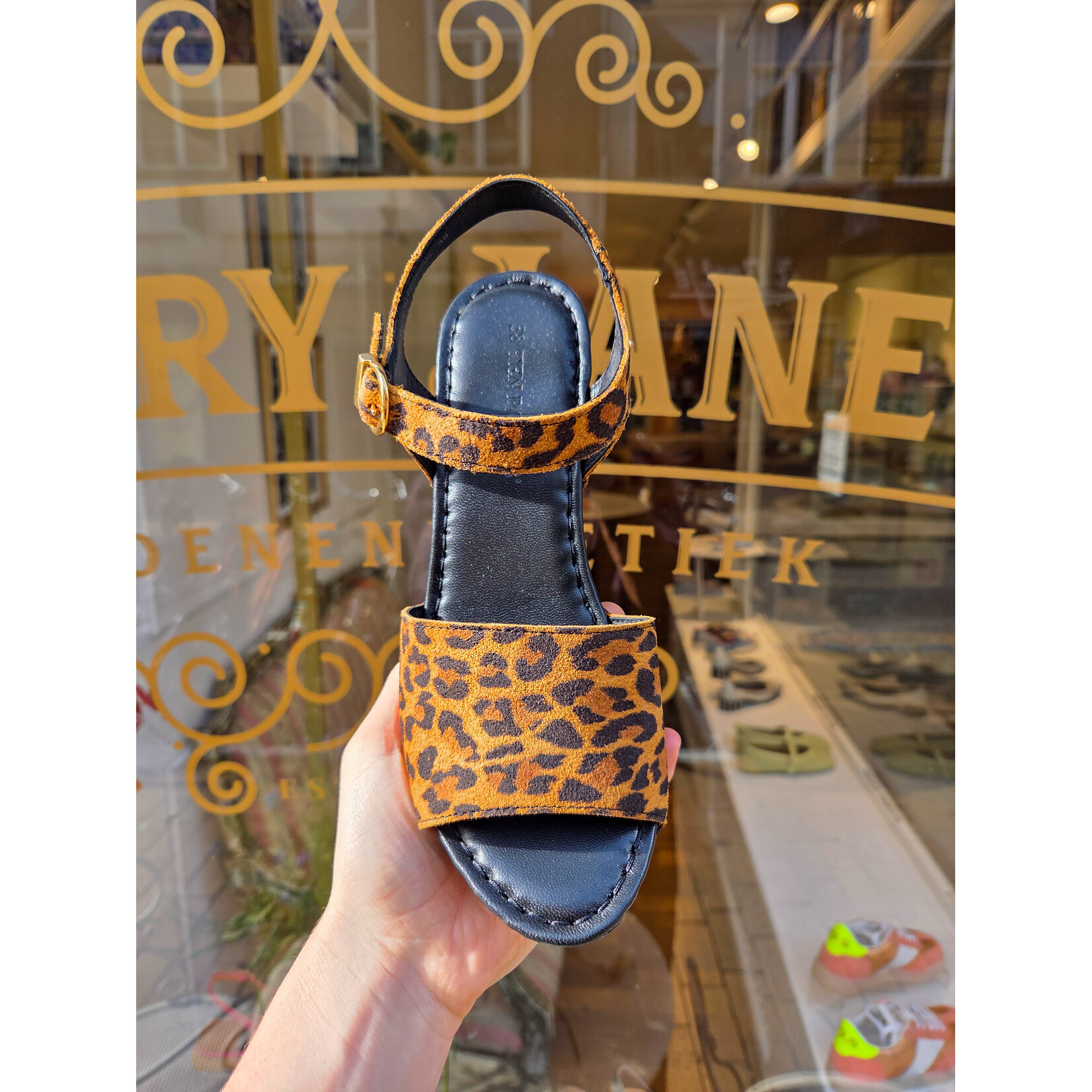 Ten Points leren sandaal klomp AMALIA panter