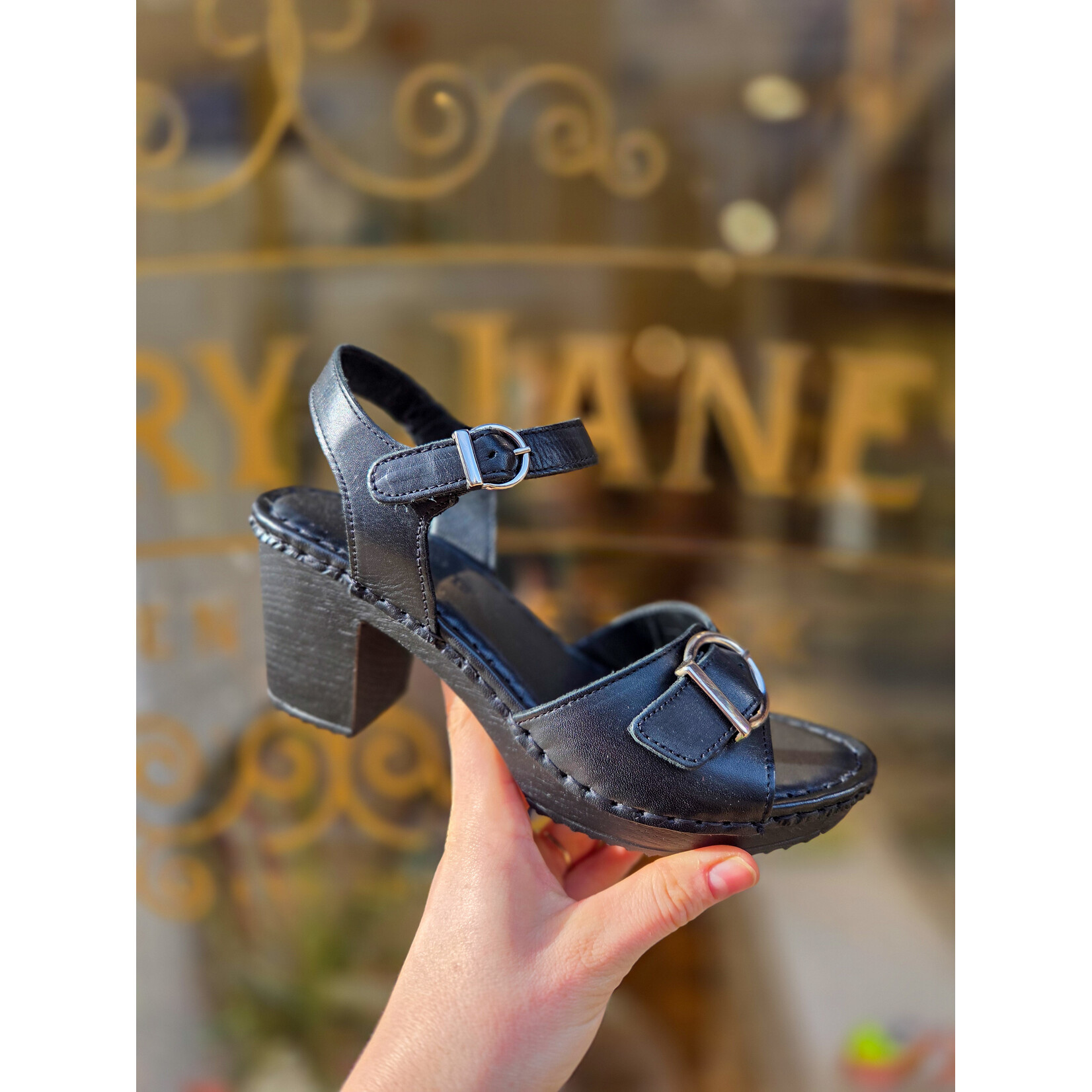 Ten Points leren sandaal klomp AMALIA zwart