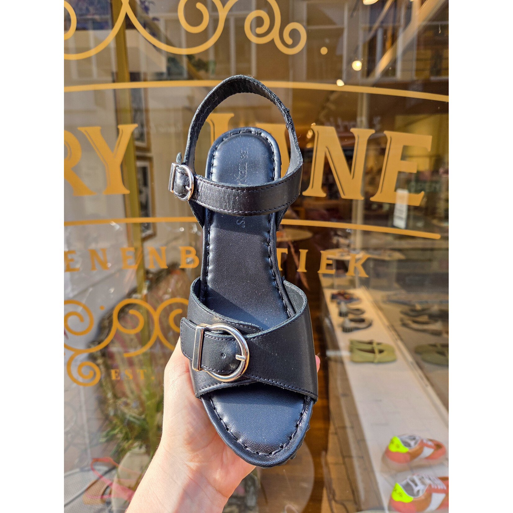 Ten Points leren sandaal klomp AMALIA zwart