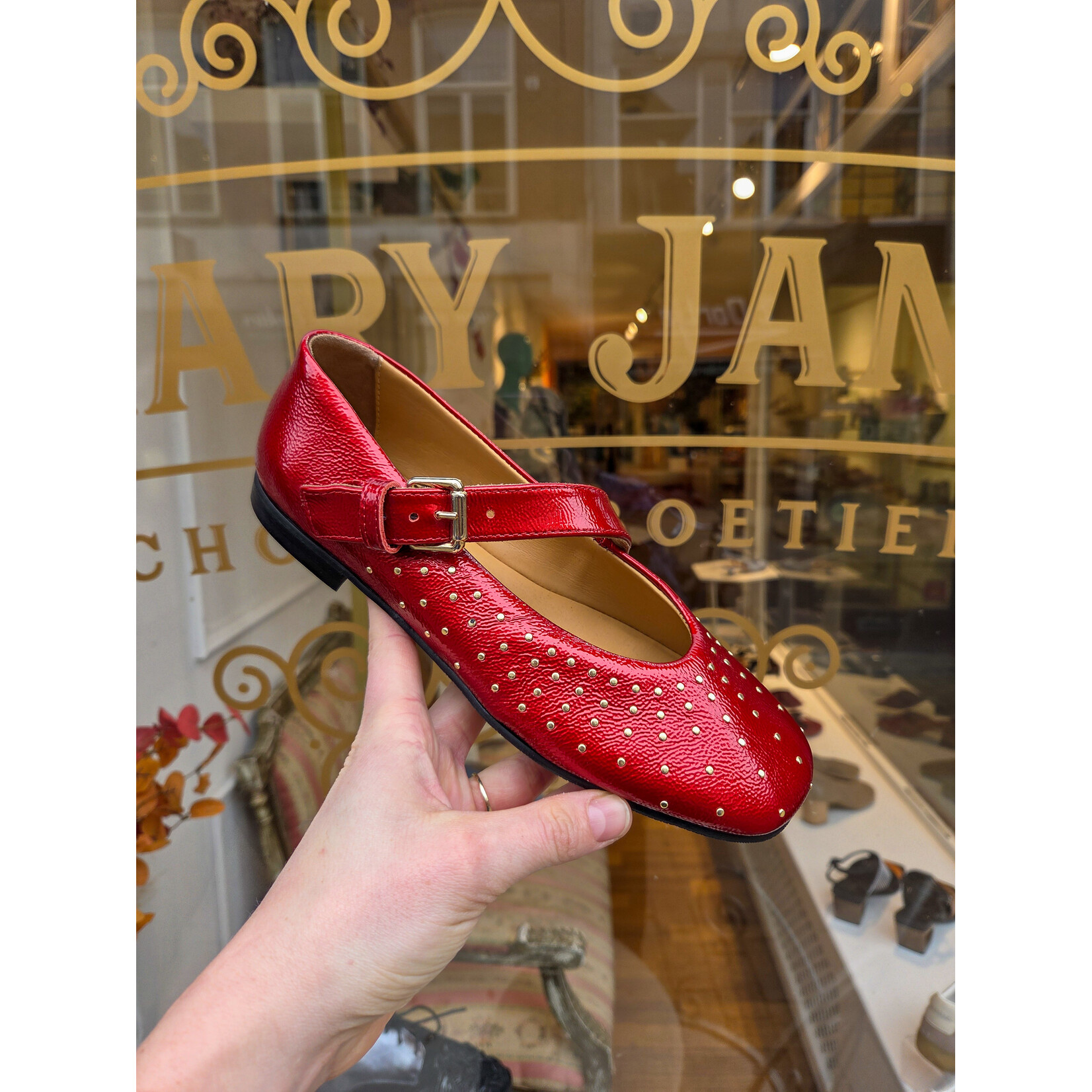 MJUS leren instapper ballerina gesp ROSSO rood