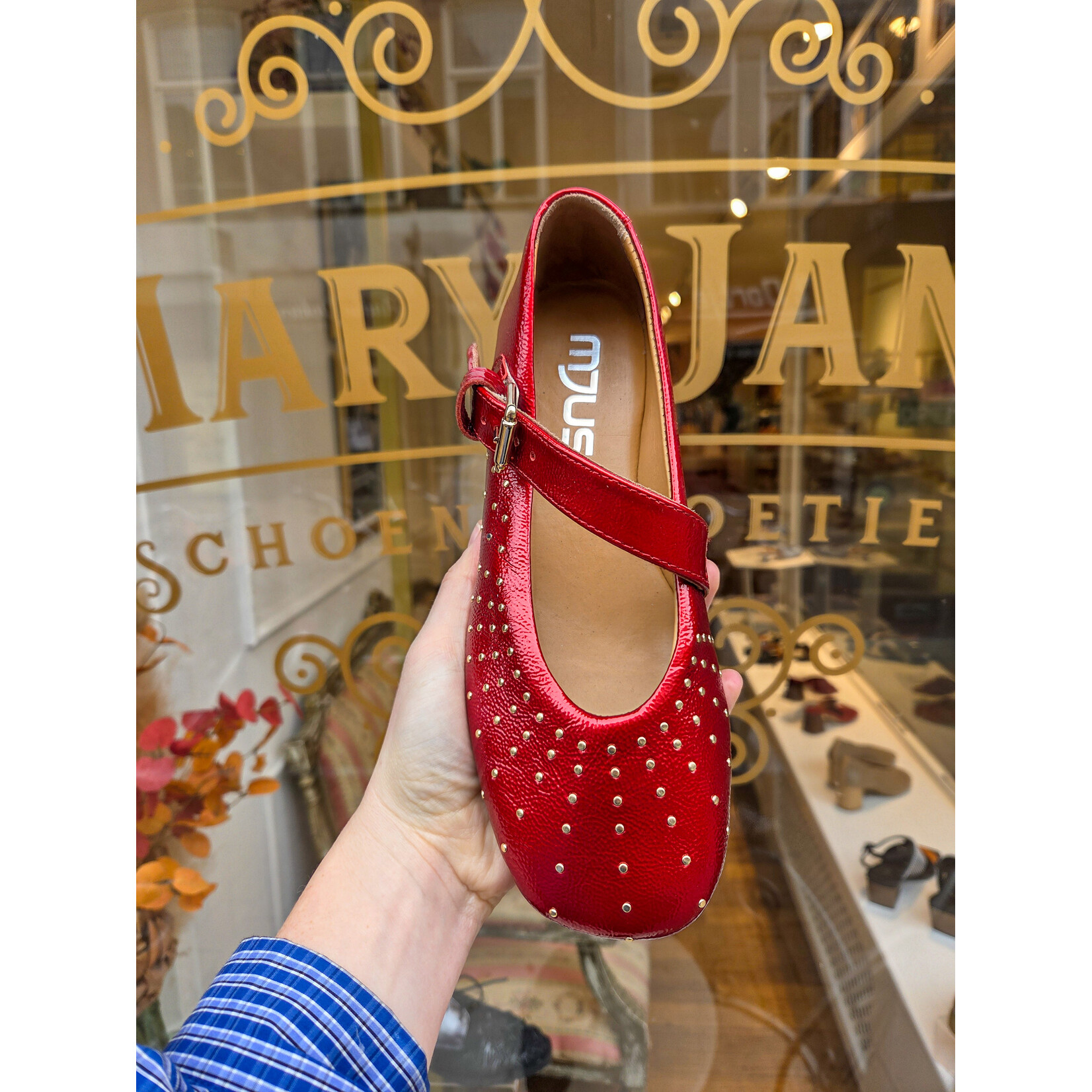 MJUS leren instapper ballerina gesp ROSSO rood