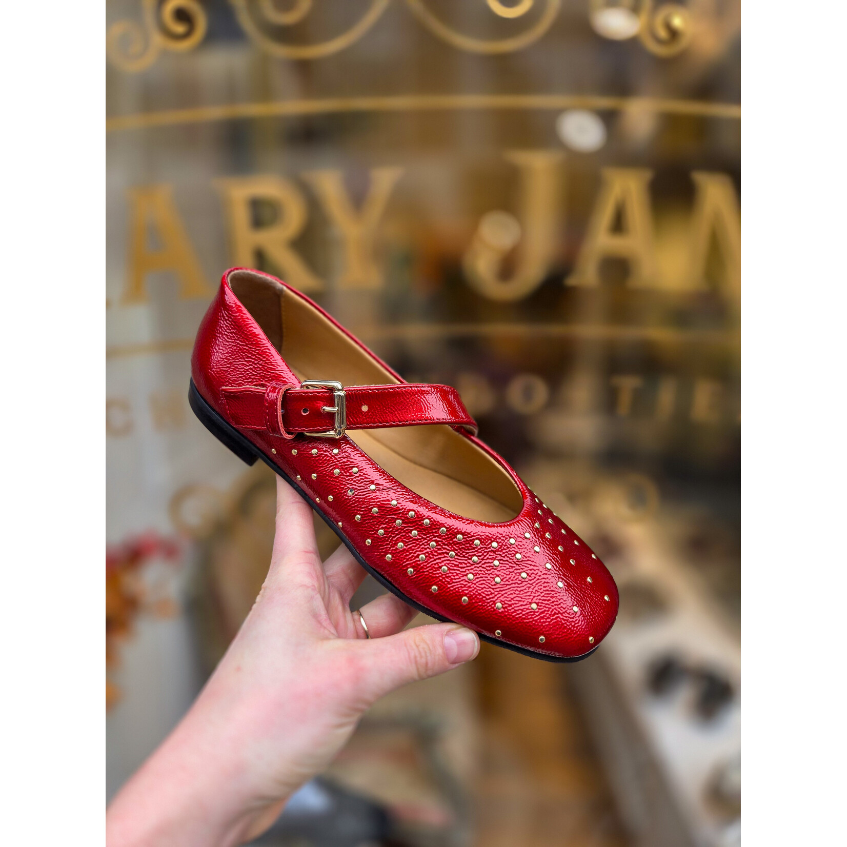 MJUS leren instapper ballerina gesp ROSSO rood