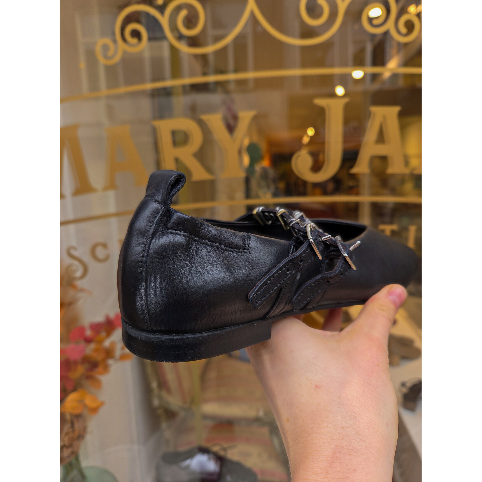 Mjus leren ballerina bandjes MONA zwart