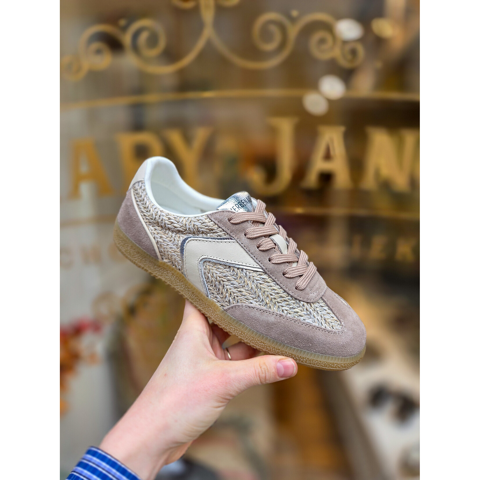 Verbenas leren sneaker SOUND beige/grijs