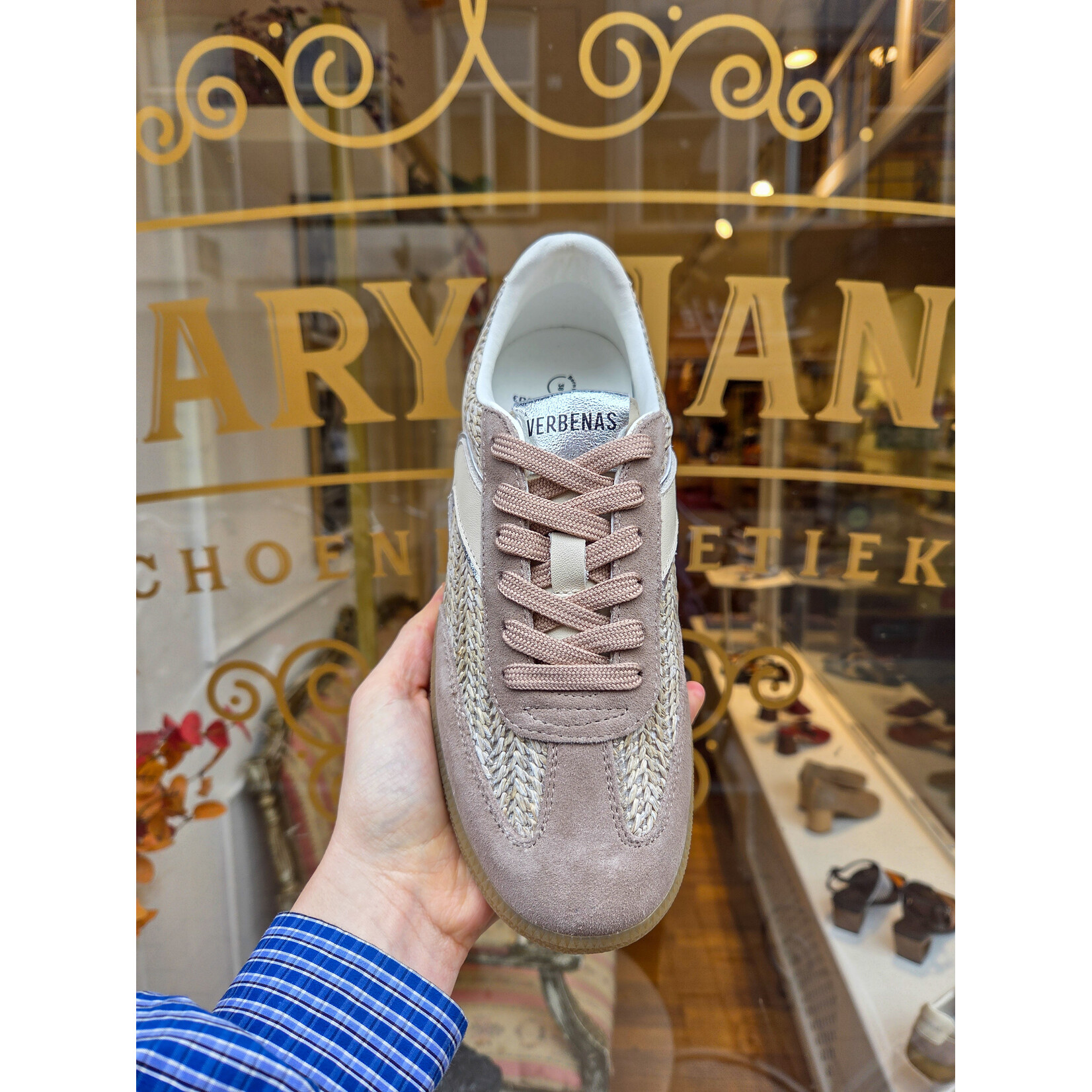 Verbenas leren sneaker SOUND beige/grijs