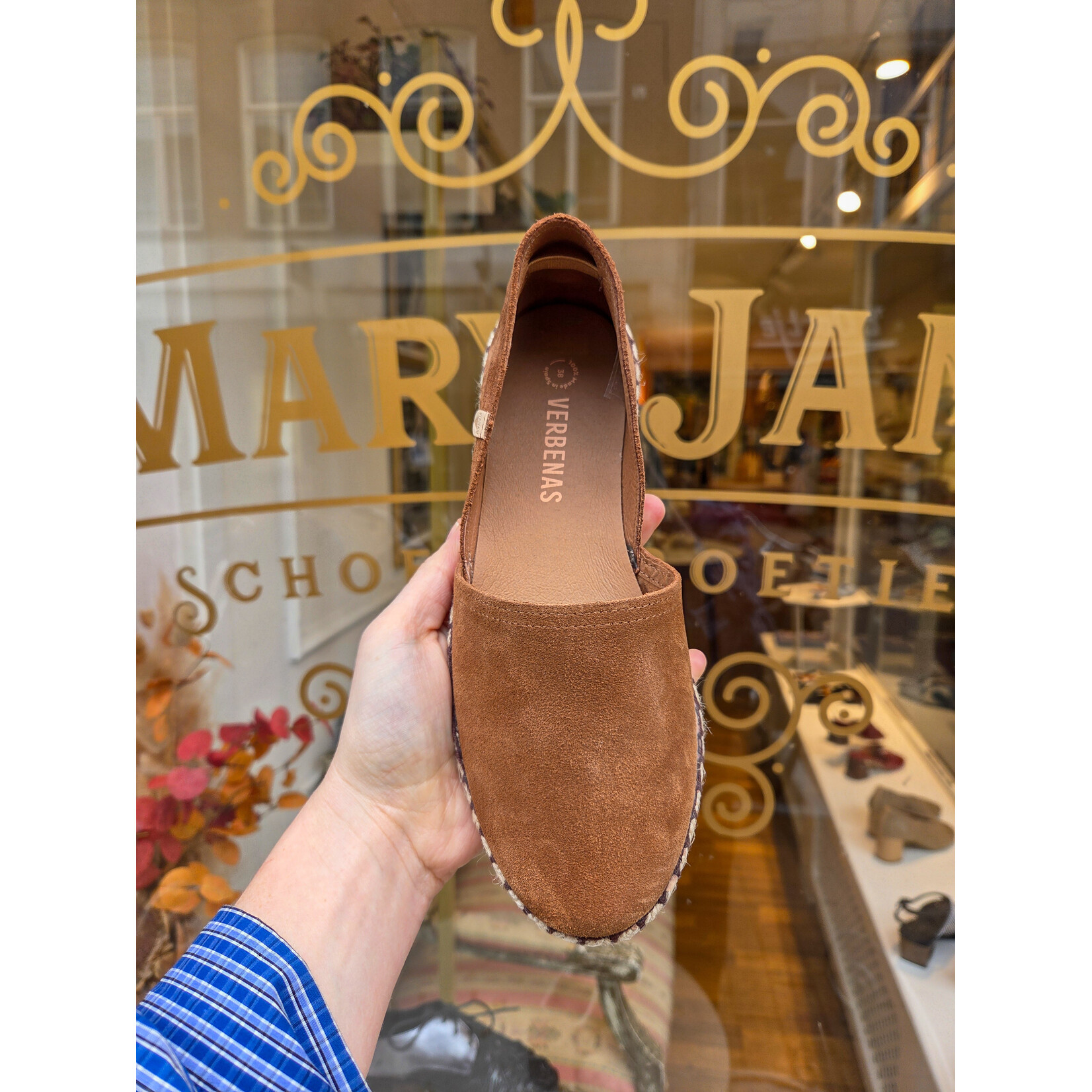 Verbenas leren instapper espadrille CARMEN bruin