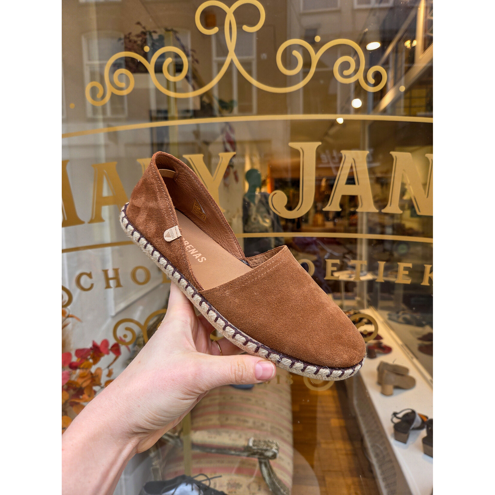 Verbenas leren instapper espadrille CARMEN bruin