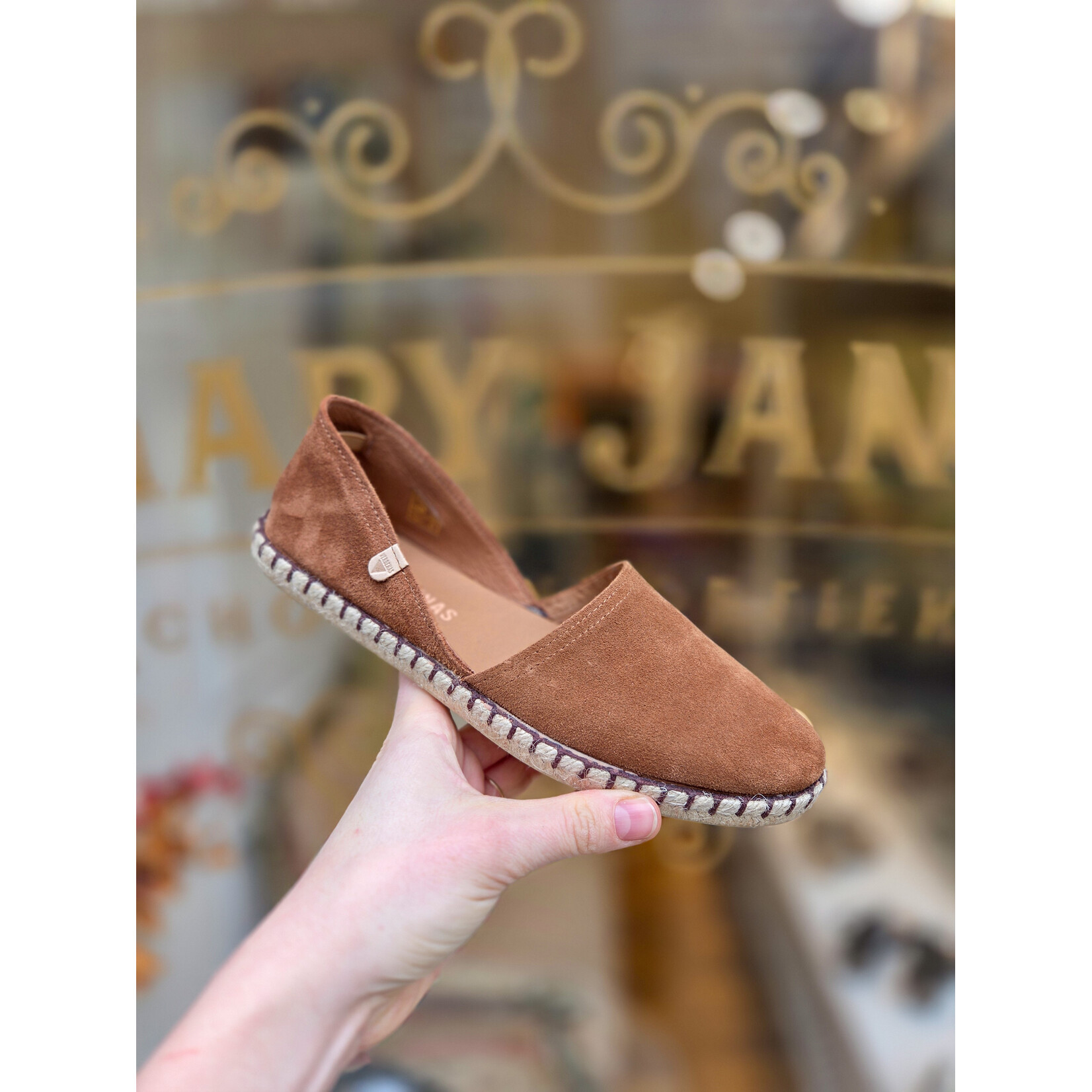 Verbenas leren instapper espadrille CARMEN bruin