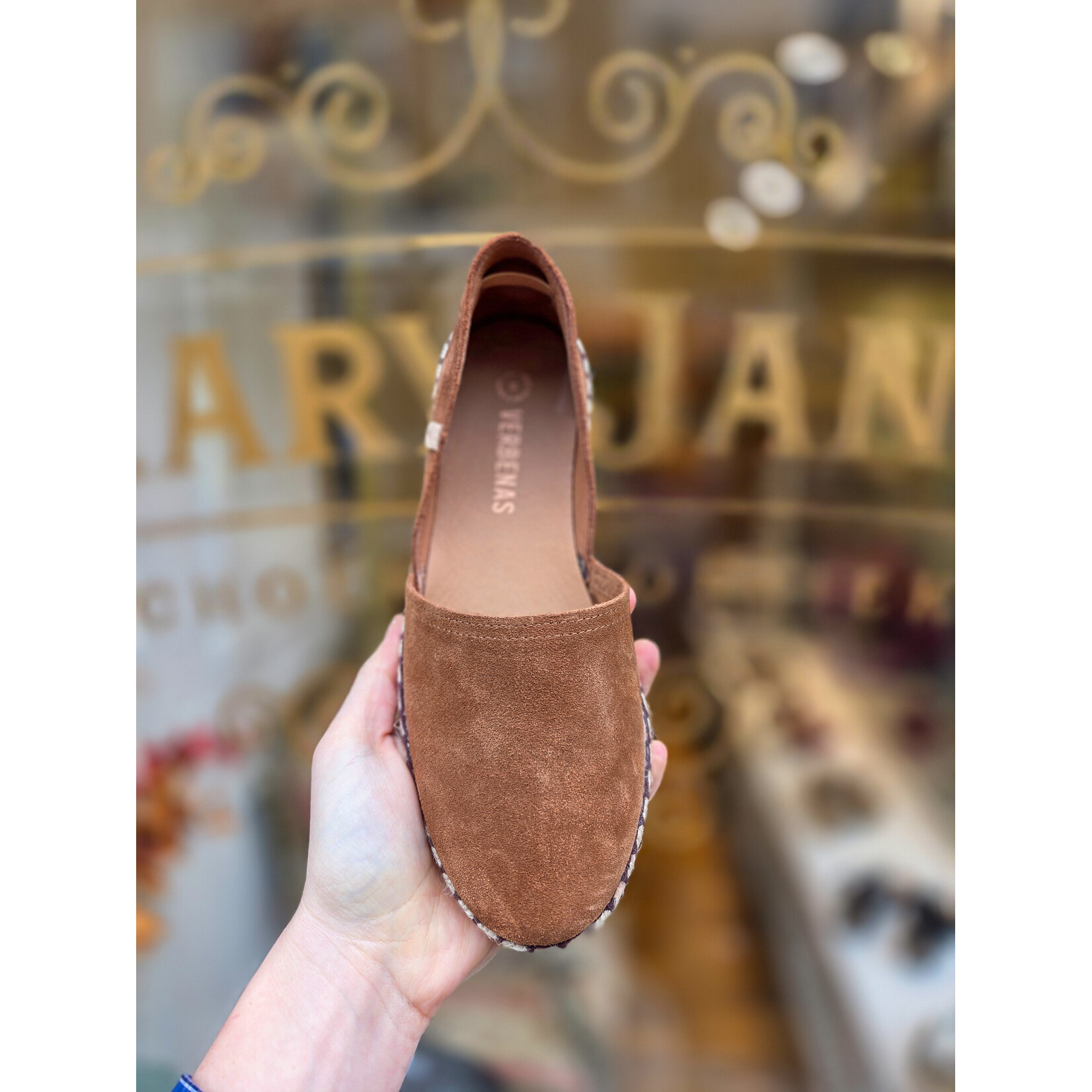 Verbenas leren instapper espadrille CARMEN bruin