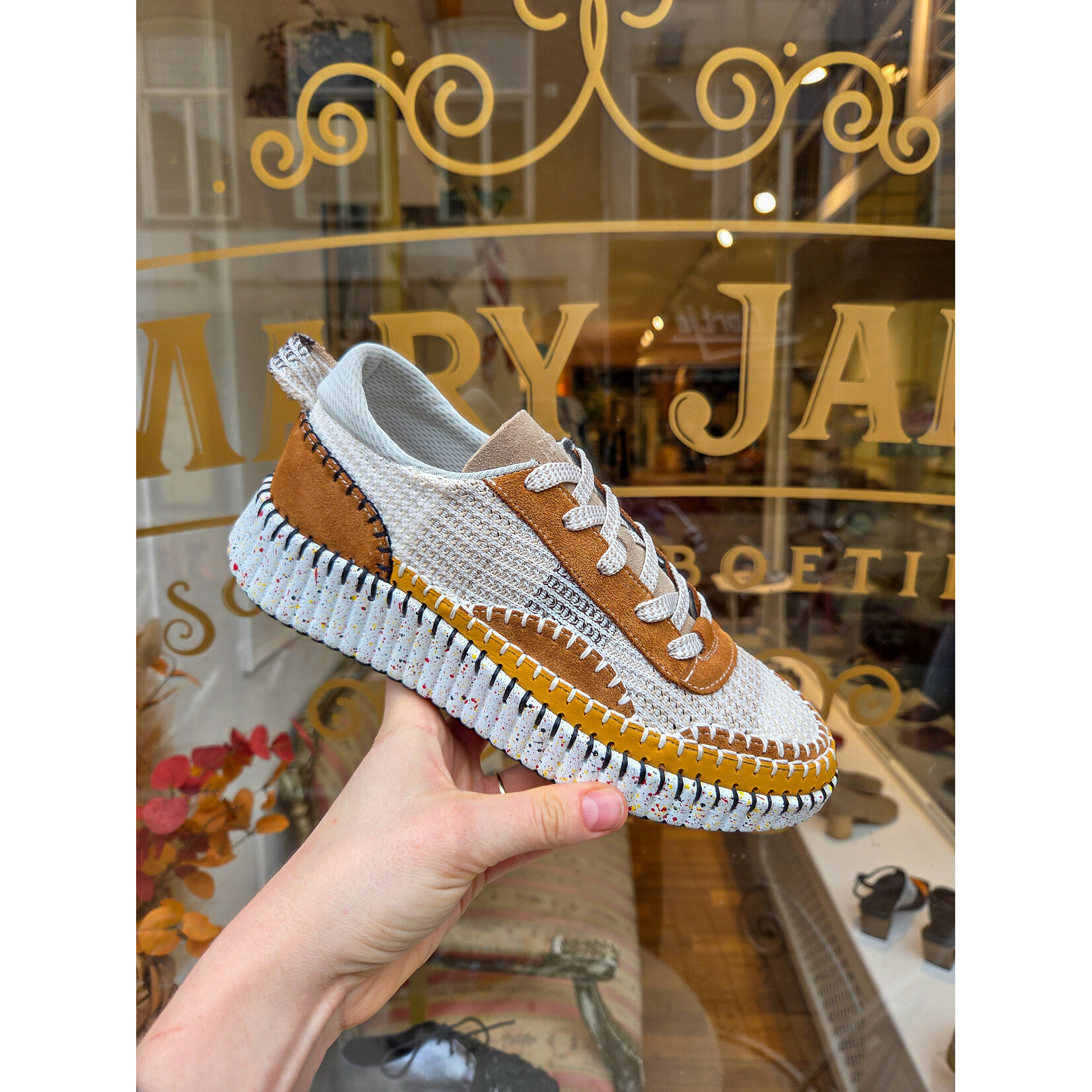 Hello Comfort Hello Comfort woven sneaker ALMOND bruin/creme