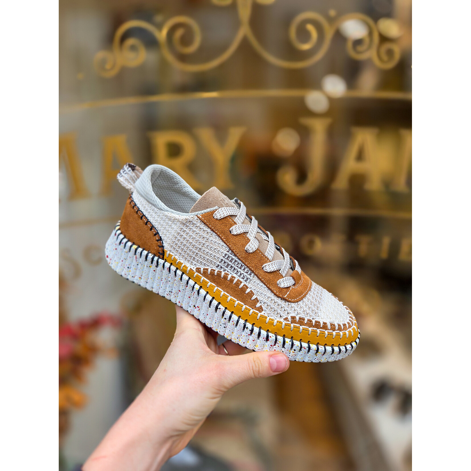 Hello Comfort Hello Comfort woven sneaker ALMOND bruin/creme