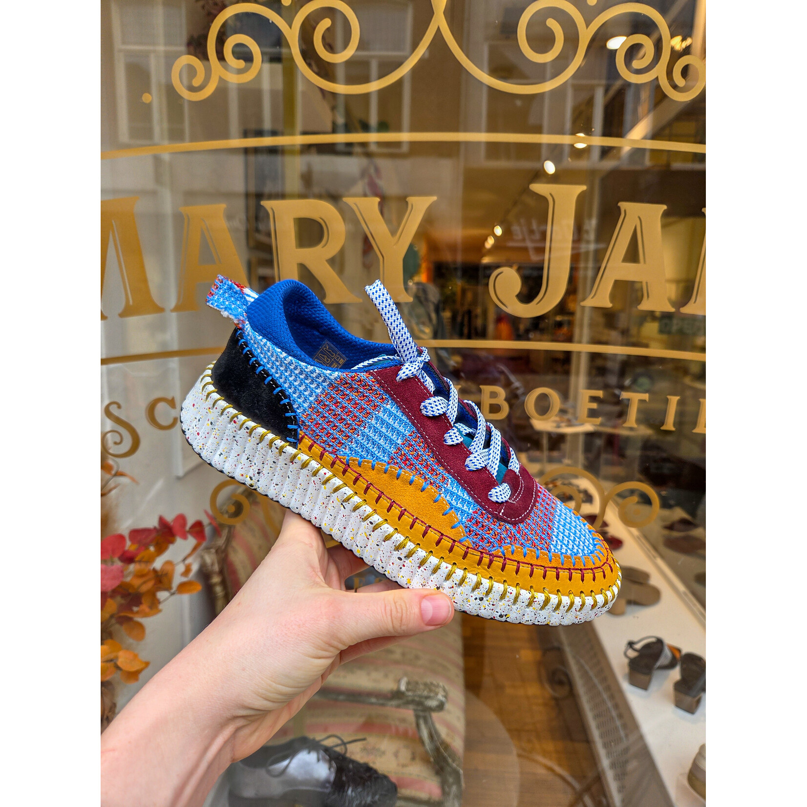 Hello Comfort Hello Comfort woven sneaker BLUE blauw/geel