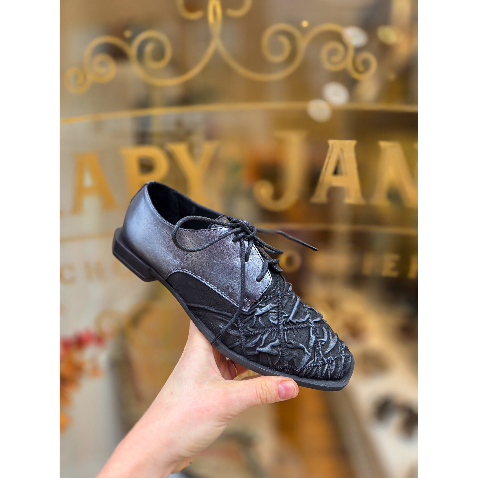 Papucei leren veterschoen BLITZ antraciet/zilver