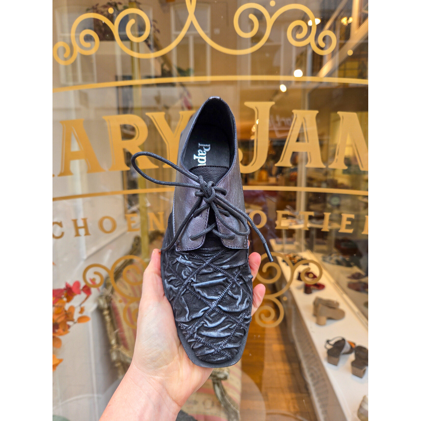 Papucei leren veterschoen BLITZ antraciet/zilver