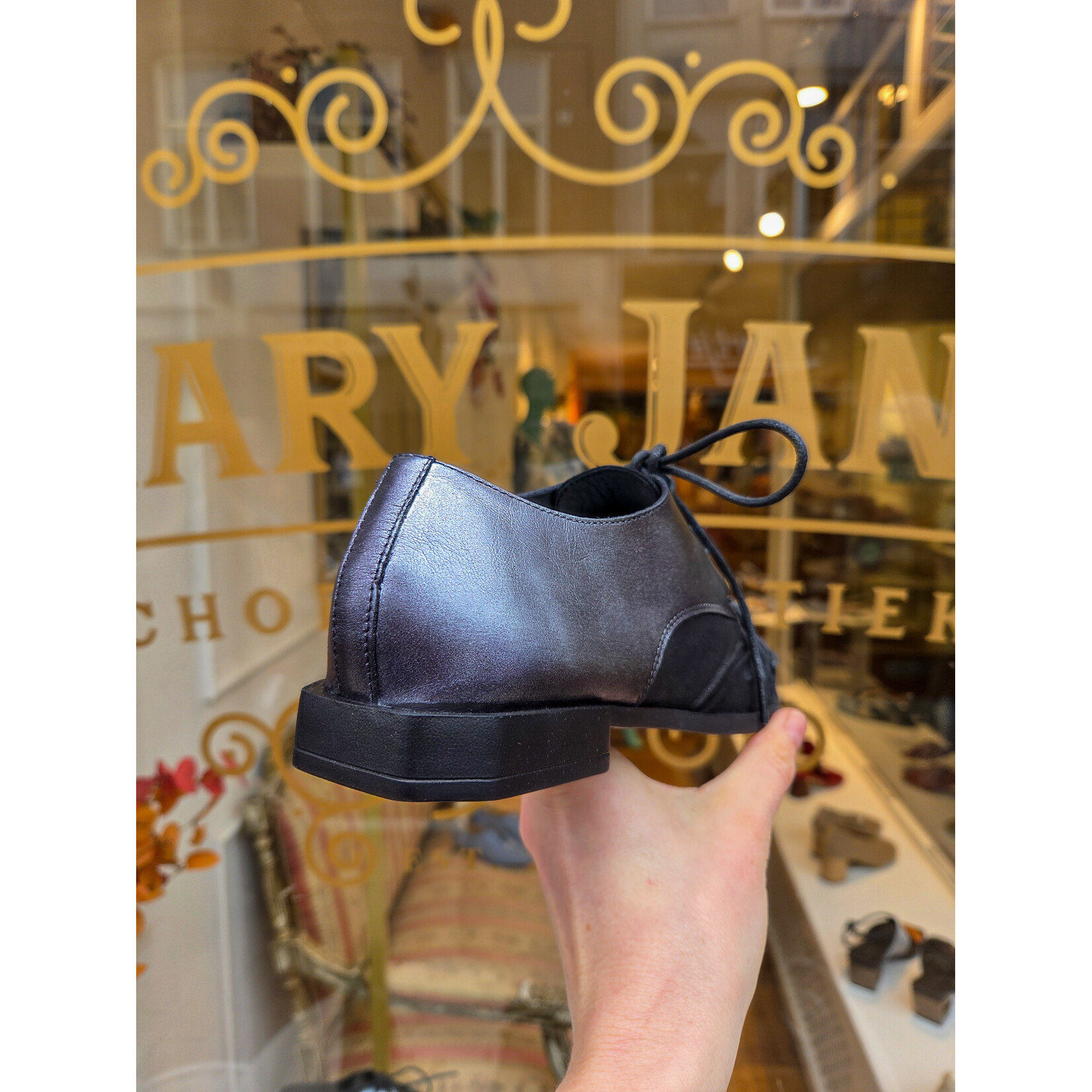 Papucei leren veterschoen BLITZ antraciet/zilver