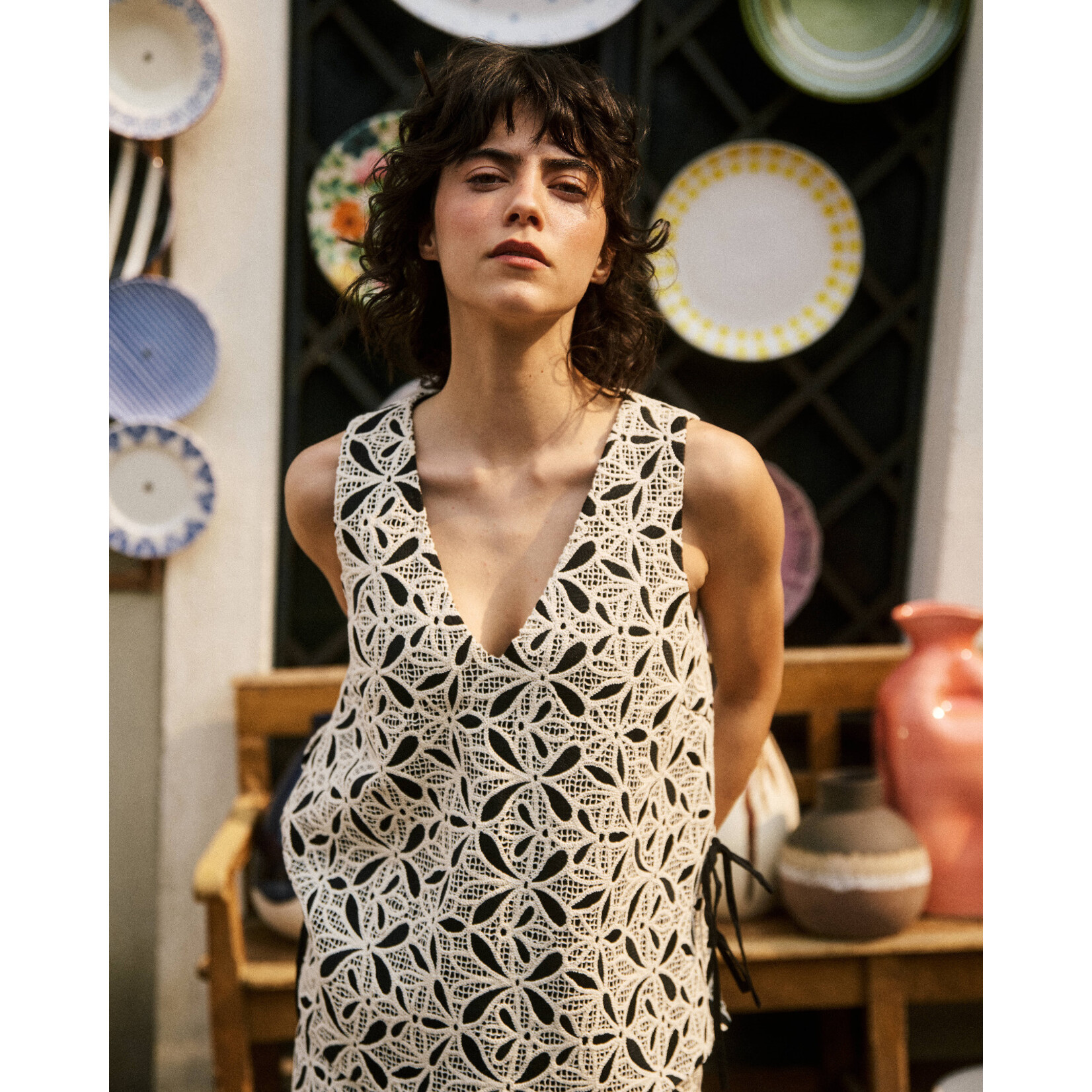 FRNCH FRNCH top set gehaakt bloem NAVAGIO zwart/wit