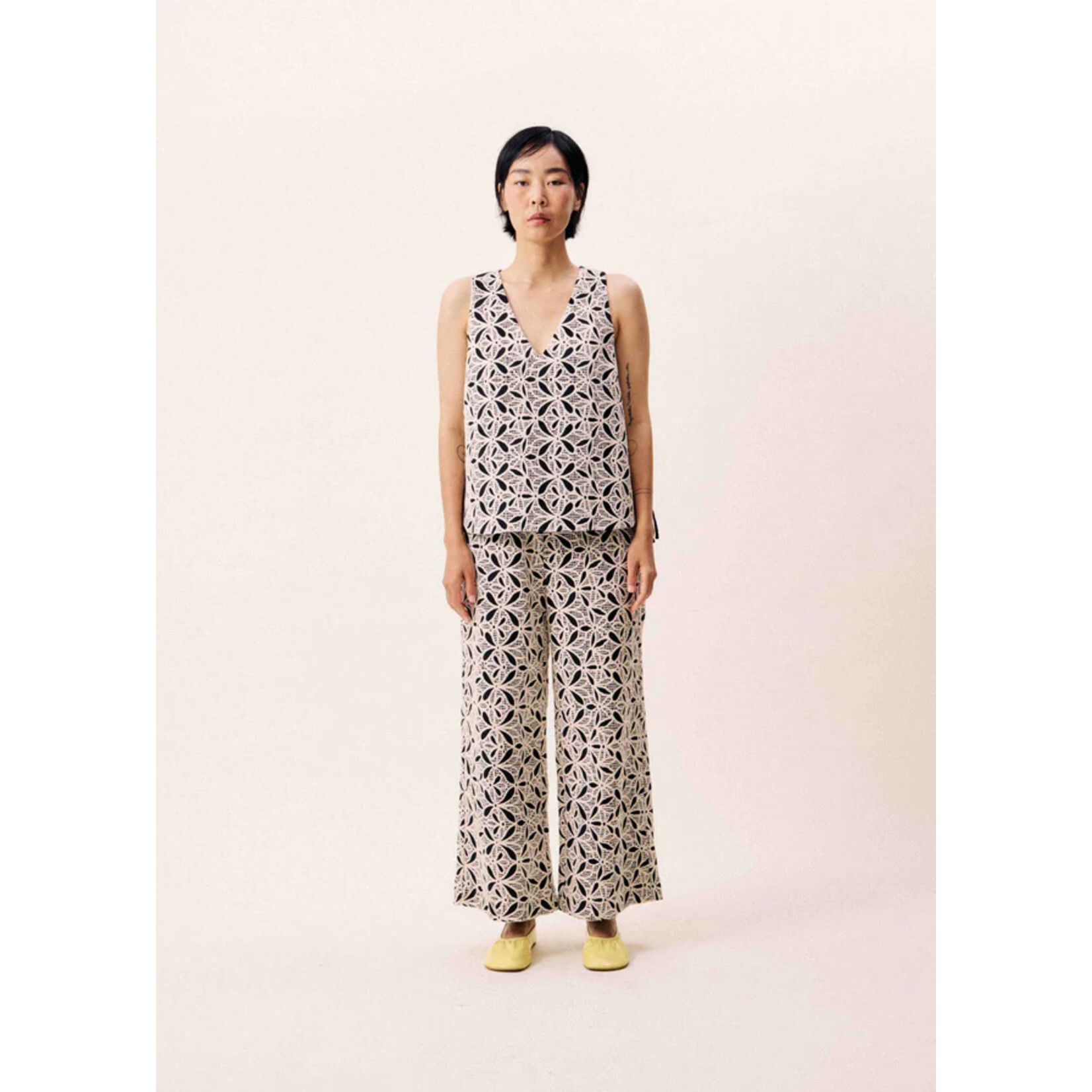 FRNCH FRNCH broek set gehaakt bloem CONCHAL zwart/wit