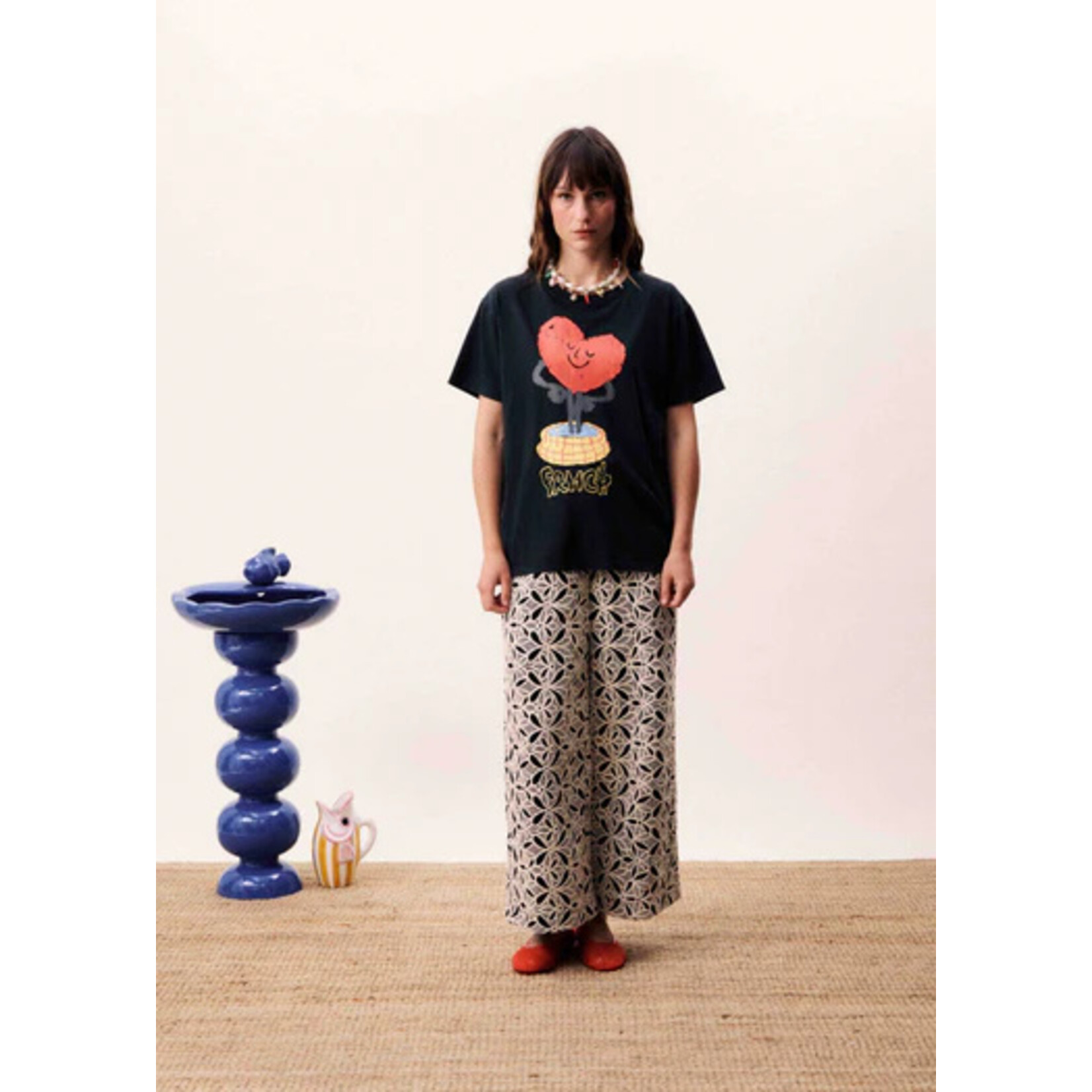 FRNCH FRNCH broek set gehaakt bloem CONCHAL zwart/wit