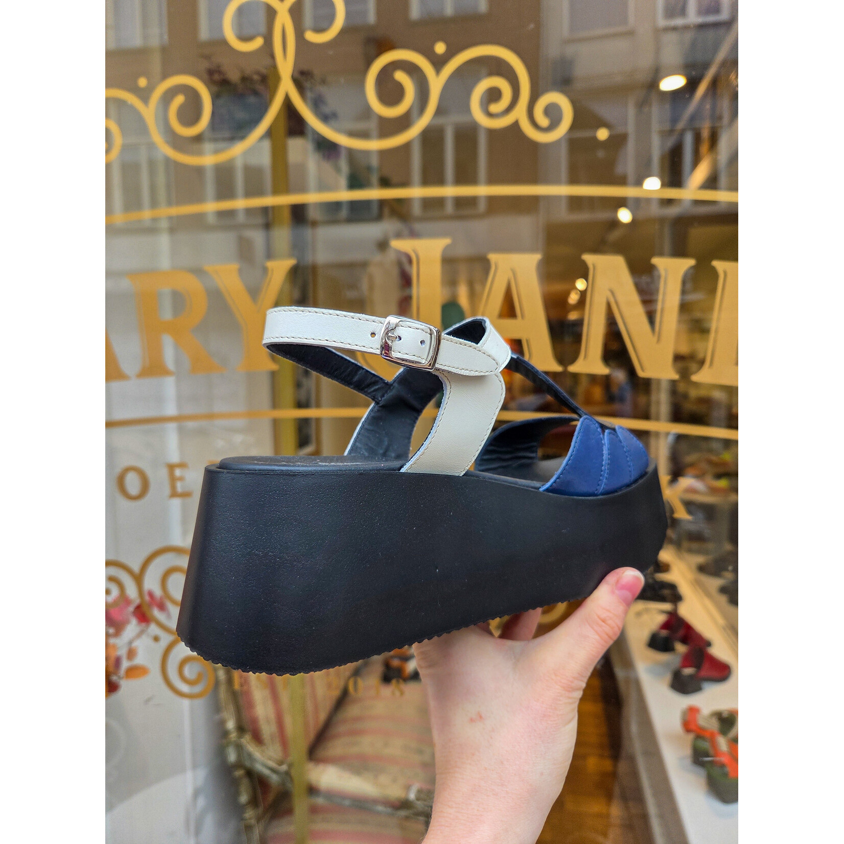 Le Bohemien plateau sandaal ZE13 blauw z/w