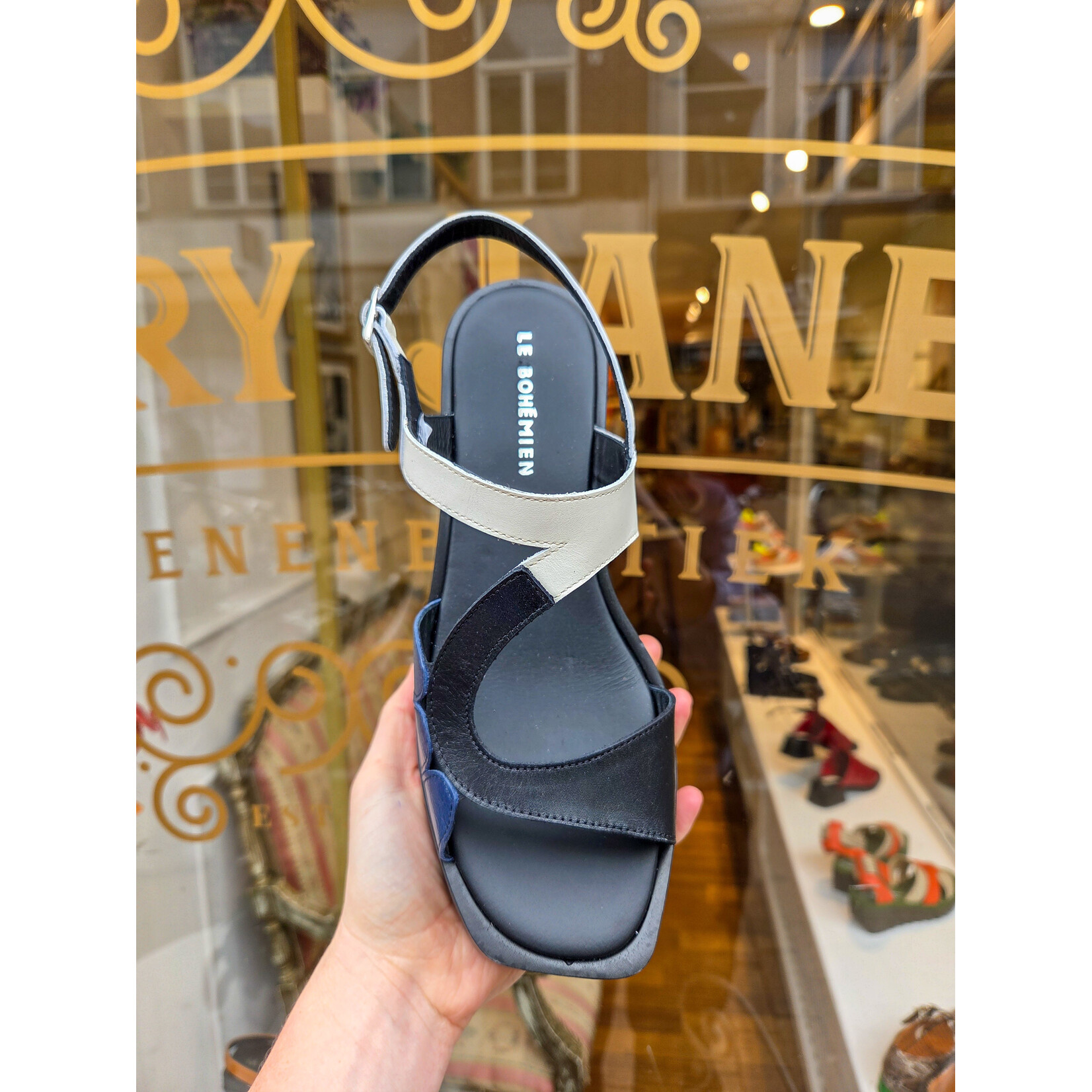 Le Bohemien plateau sandaal ZE13 blauw z/w