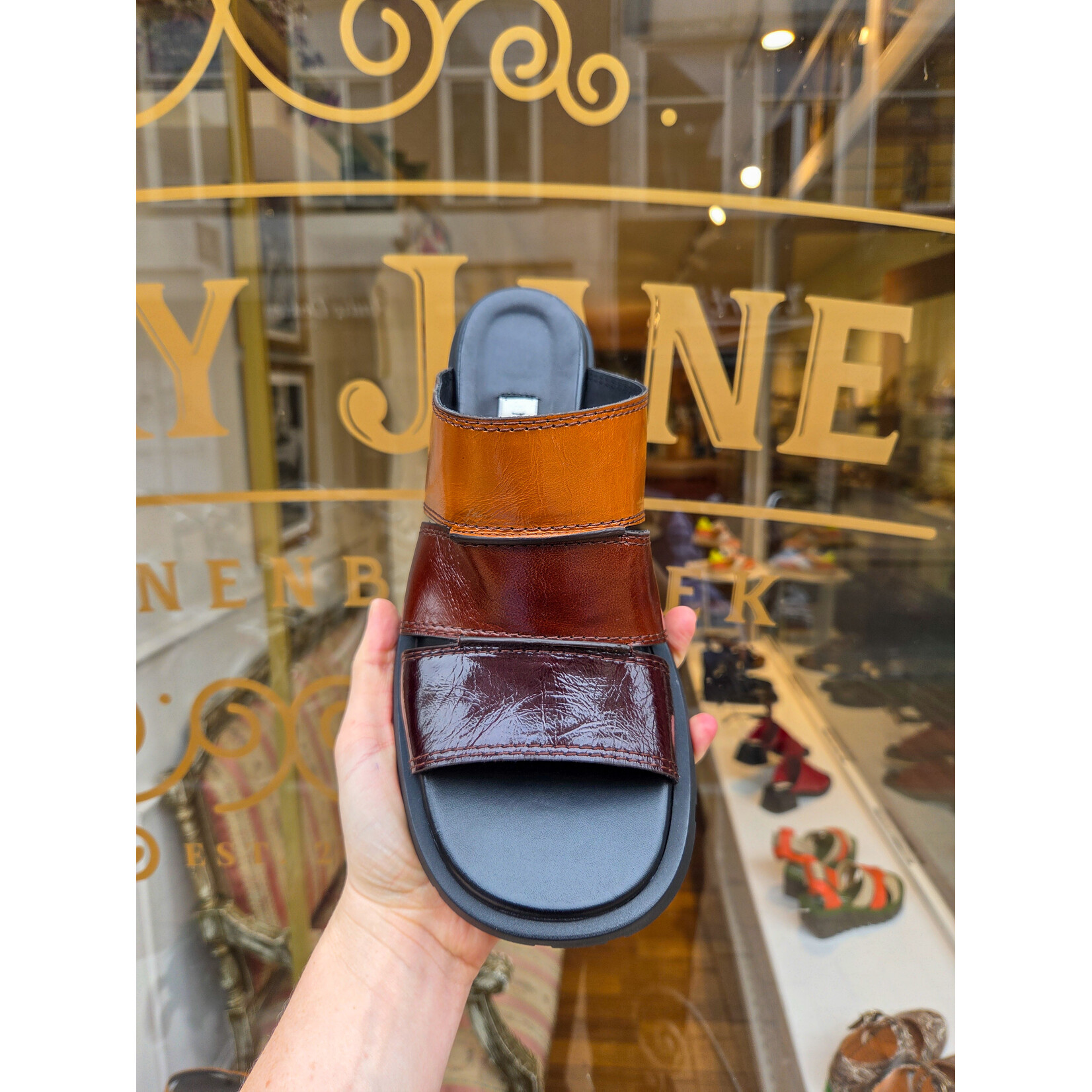 Miista leren JADZIA patchwork sandalen bruin