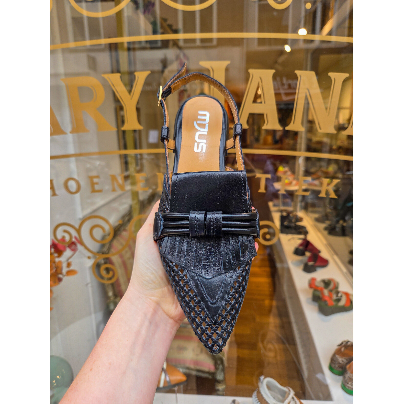 MJUS leren slingback perfo DONNA zwart