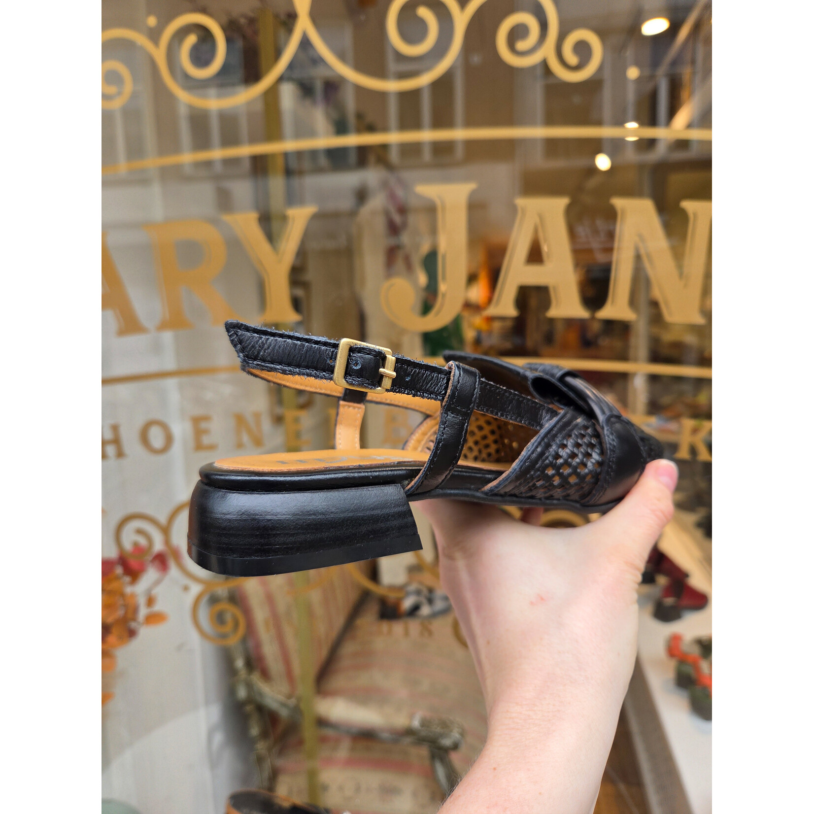 MJUS leren slingback perfo DONNA zwart