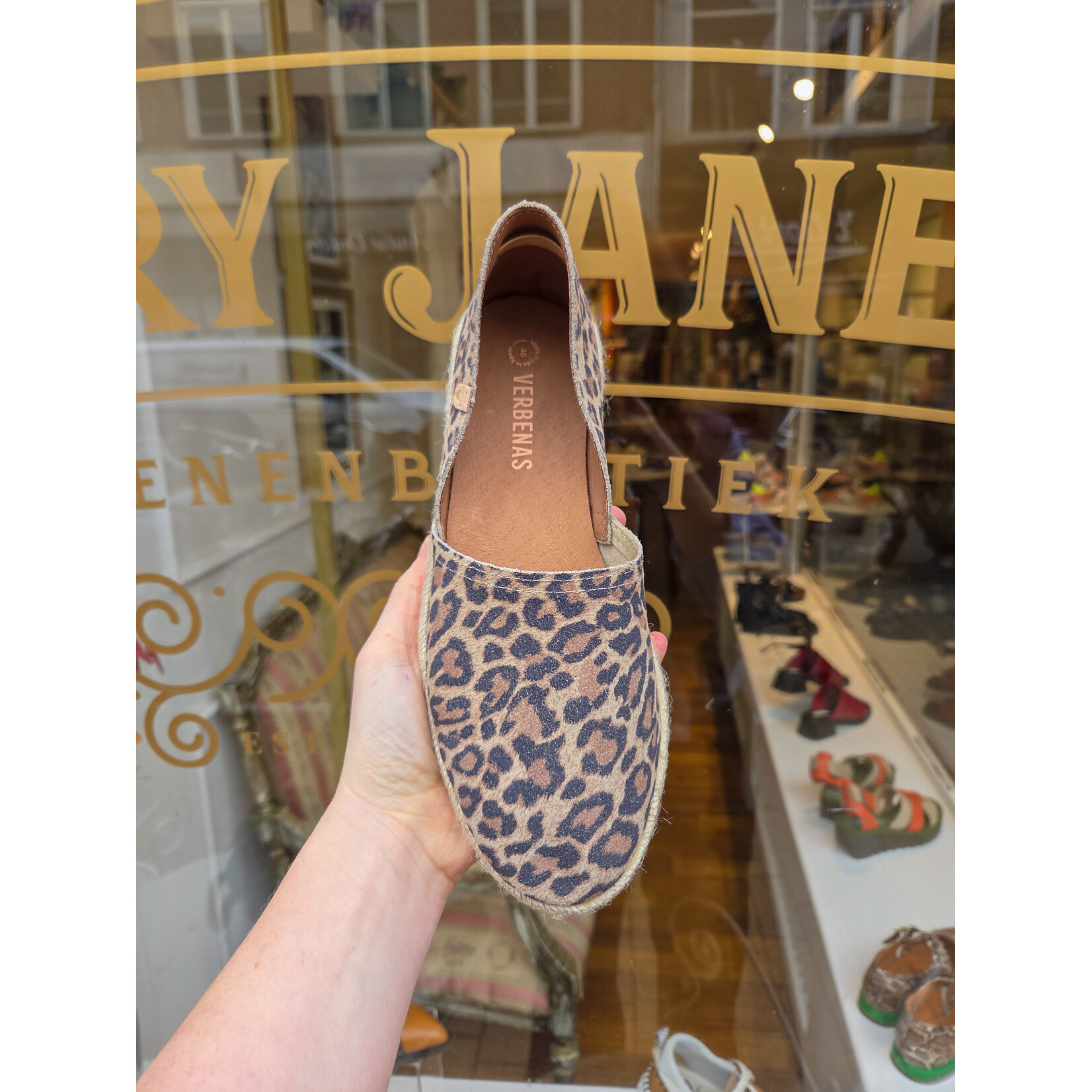 Verbenas leren instapper espadrille CARMEN leoparda