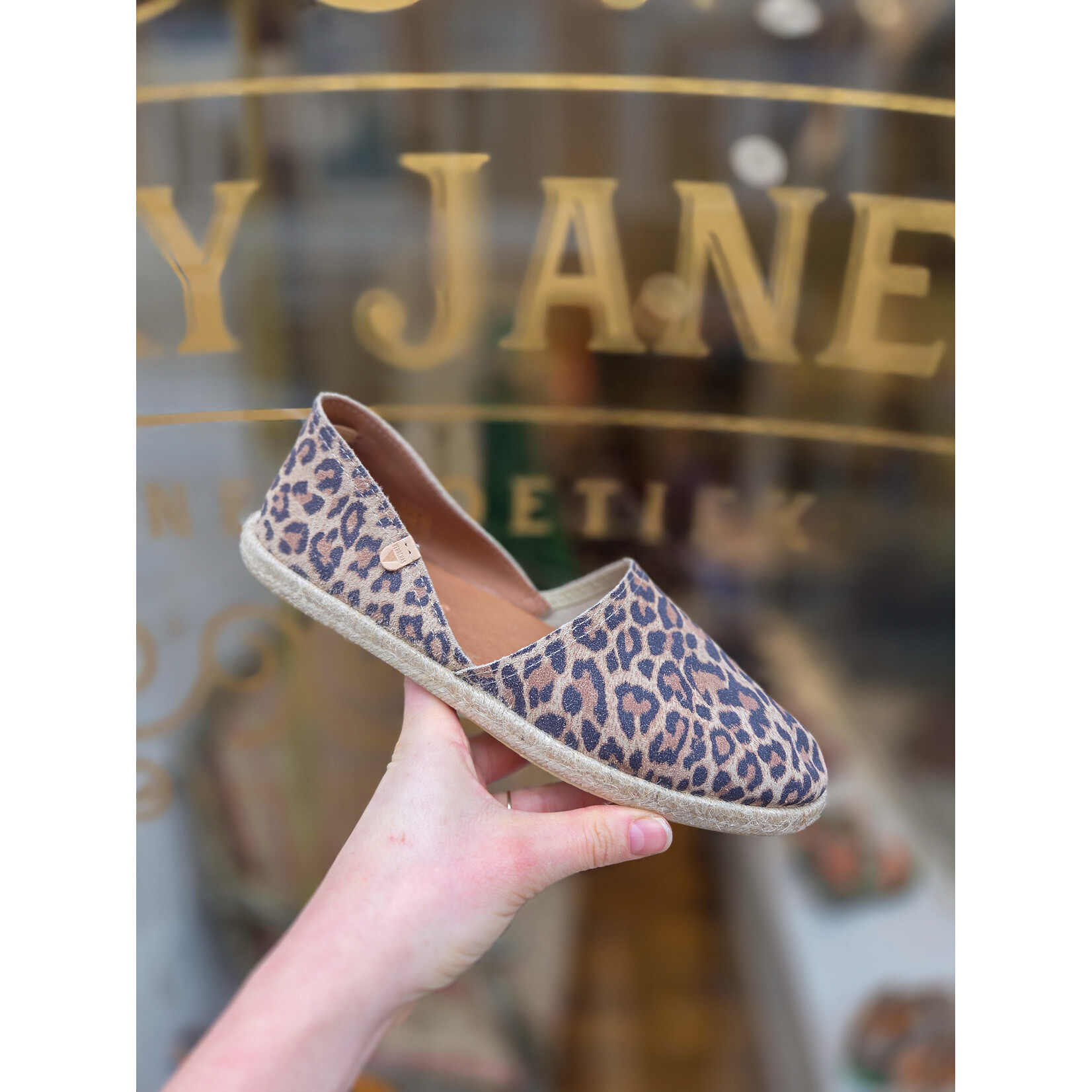 Verbenas leren instapper espadrille CARMEN leoparda