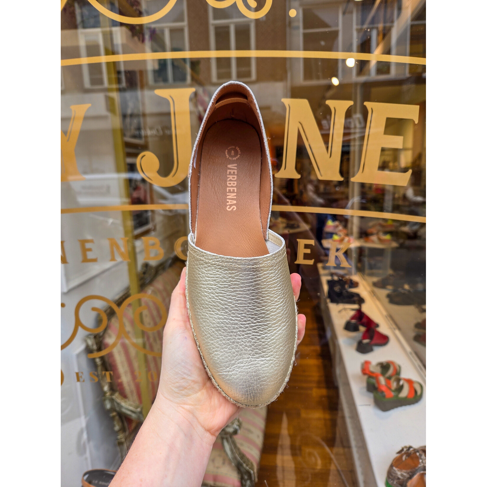 Verbenas leren instapper espadrille CARMEN metallic