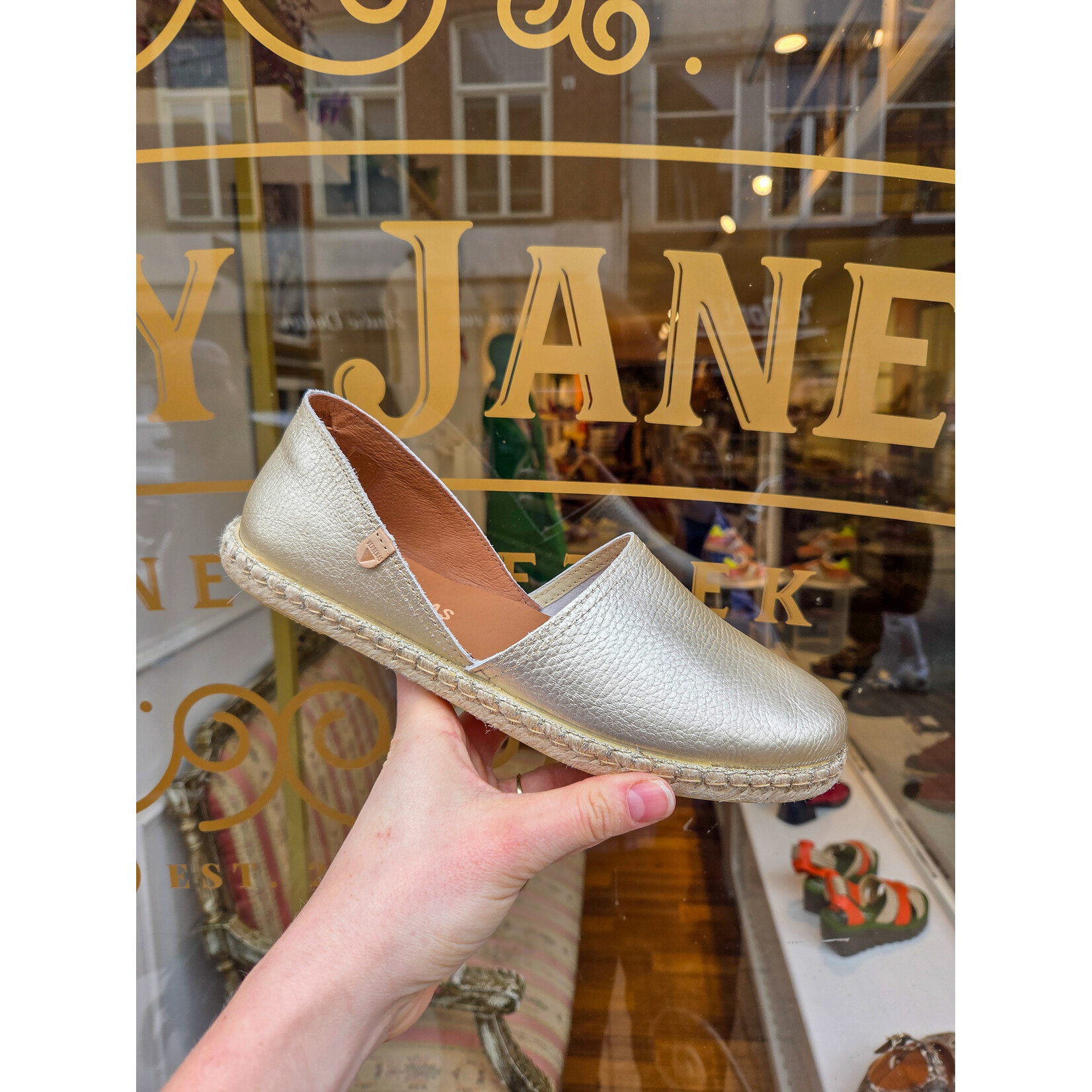 Verbenas leren instapper espadrille CARMEN metallic