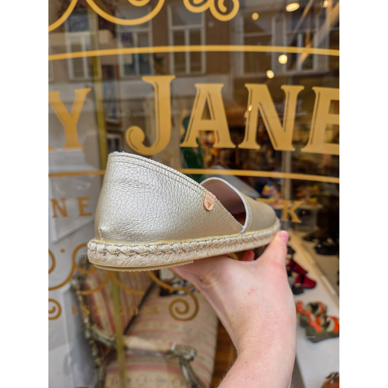 Verbenas leren instapper espadrille CARMEN metallic