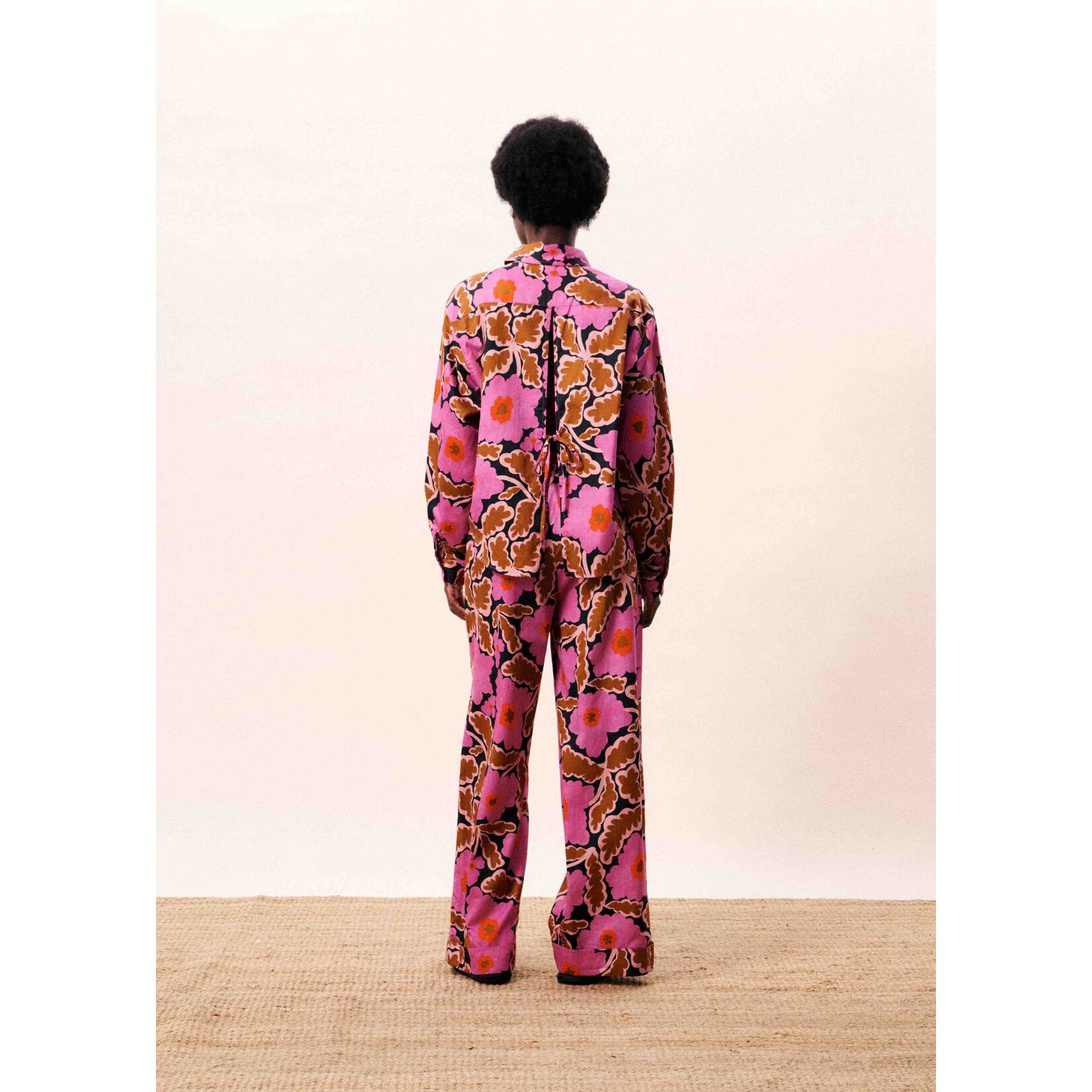 FRNCH FRNCH pantalon LOTUS print bloem roze/bruin/oranje