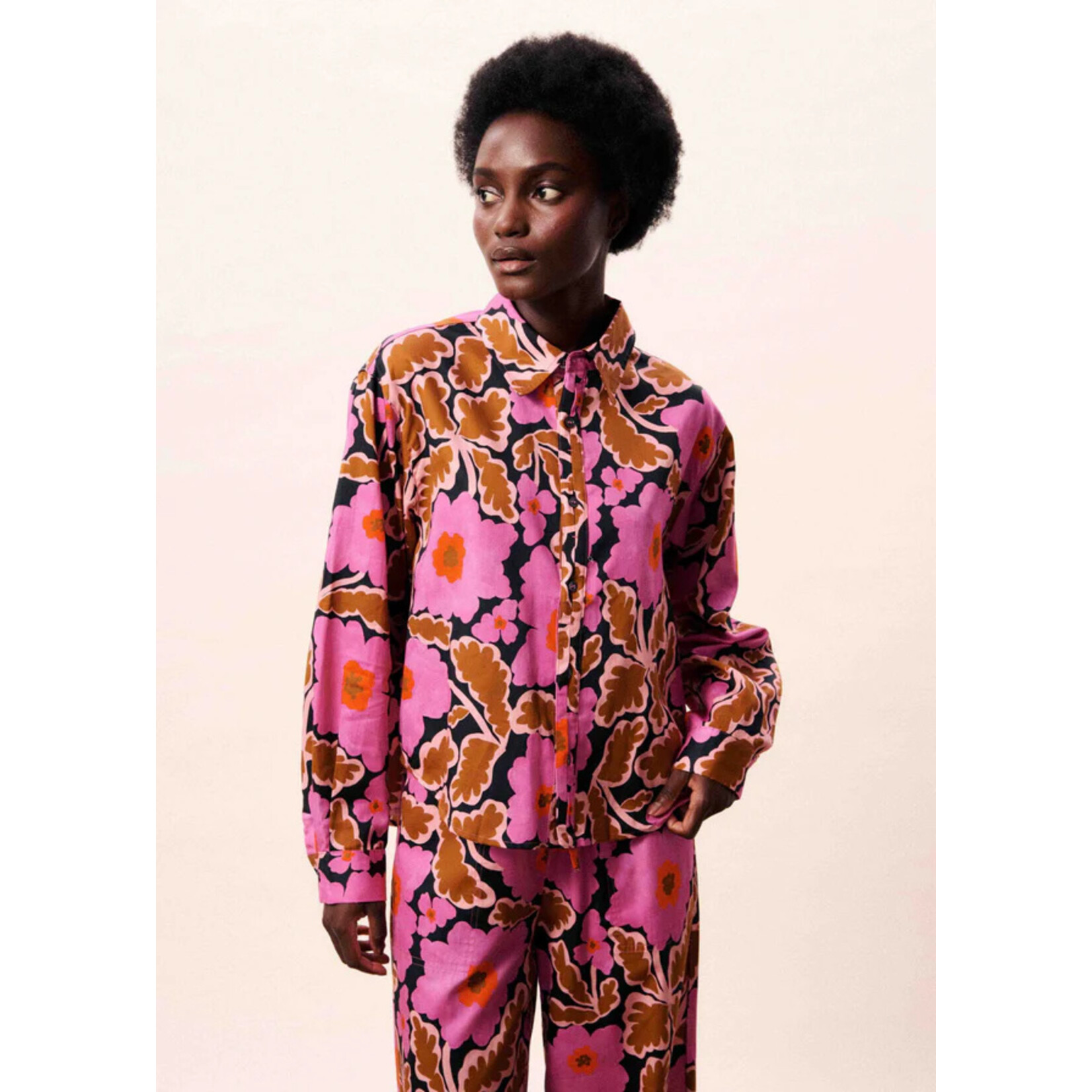 FRNCH FRNCH blouse print SAILOR bloem roze/bruin/oranje