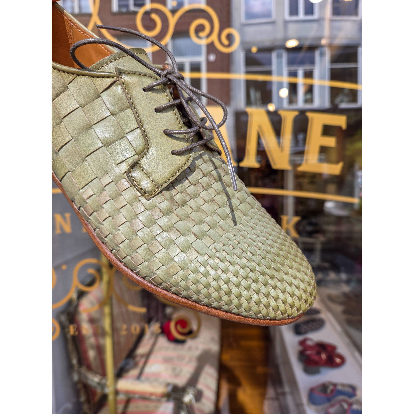 Paul Silence leren handgemaakte gevlochten veterschoen DB31 groen