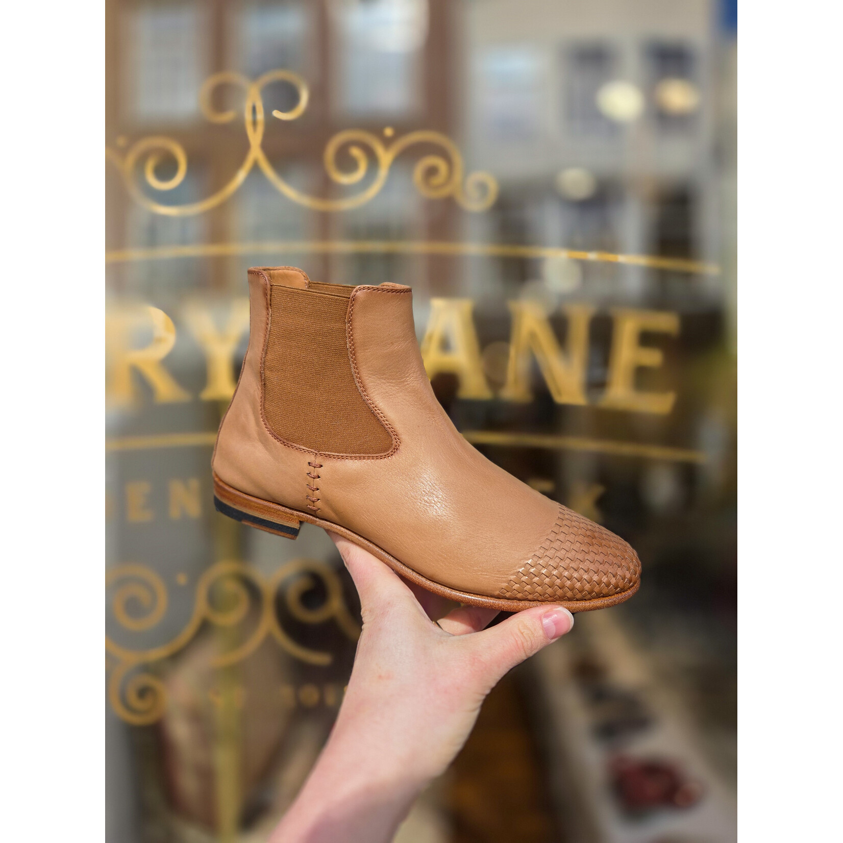 Paul Silence leren handgemaakte gevlochten enkellaarsje DB21 bruin