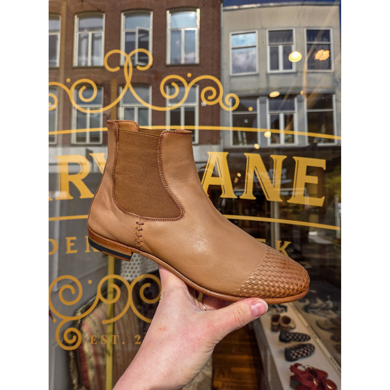 Paul Silence leren handgemaakte gevlochten enkellaarsje DB21 bruin